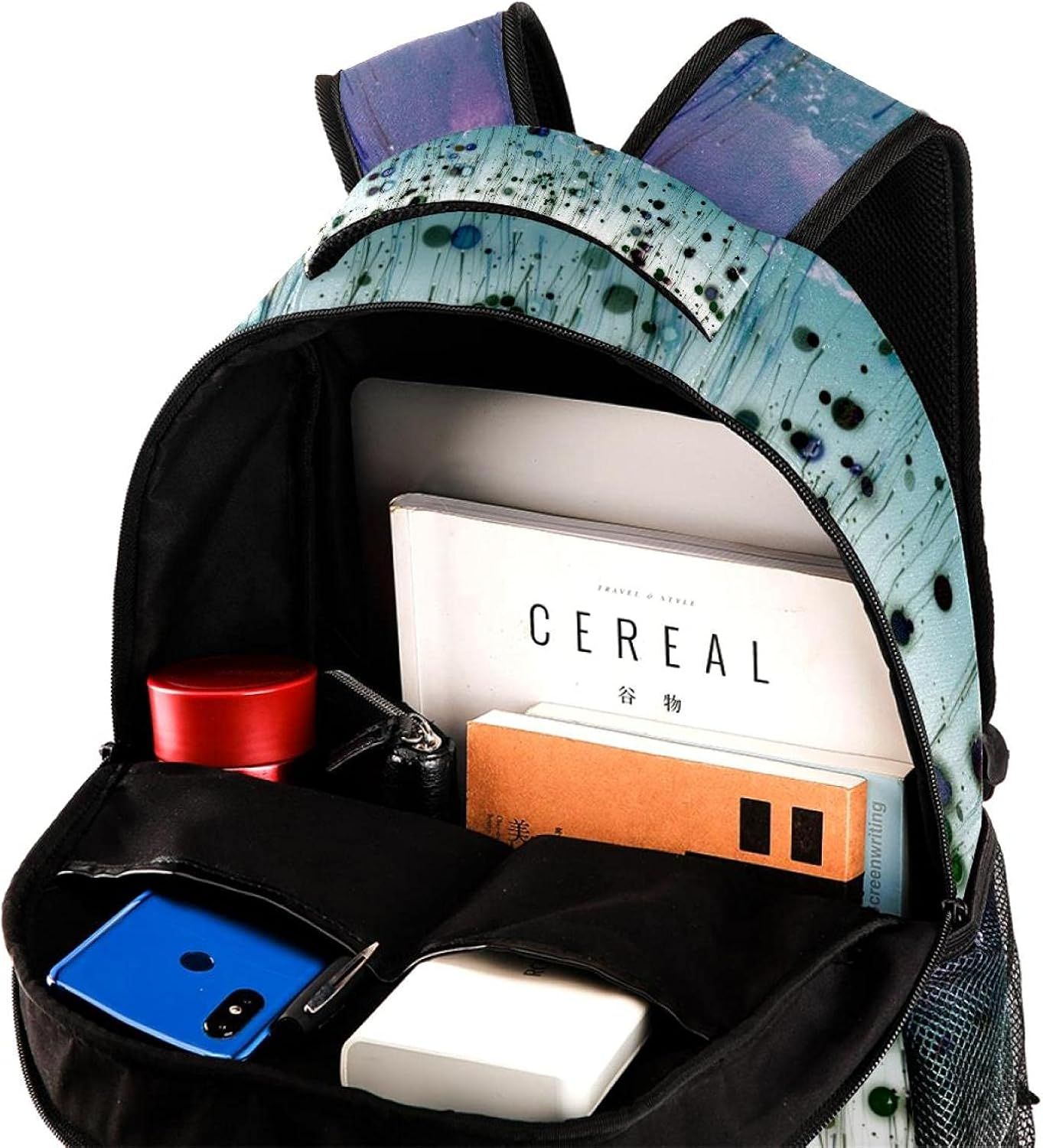 Abstract Grunge Watercolor Drops Backpack Students Shoulder Bags Travel Bag College School Tote Backpacks image number 3