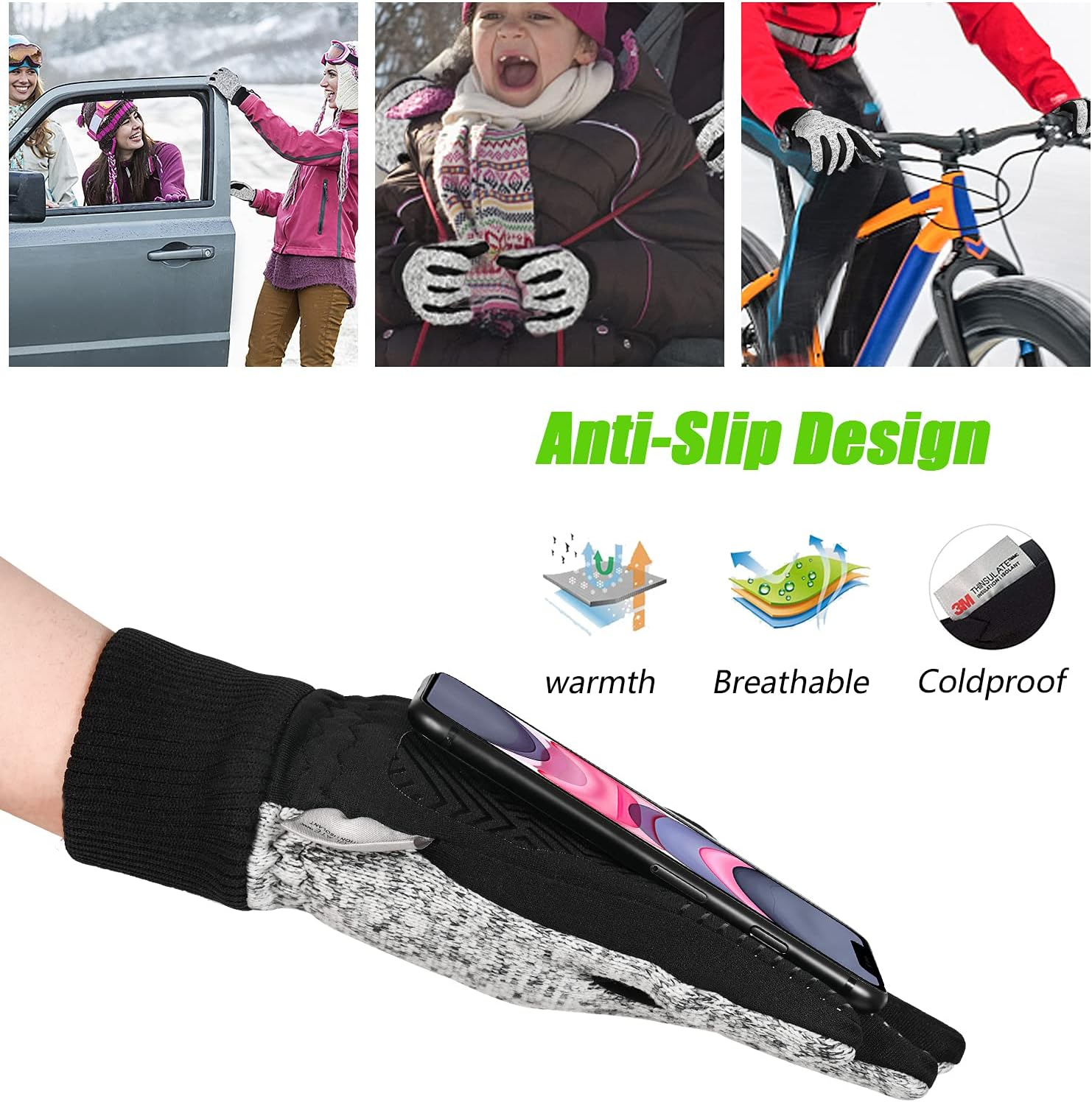 MOREOK Winter Gloves -10&deg;F 3M Thinsulate Warm Gloves Bike Gloves Cycling Gloves for Driving/Cycling/Running/Hiking image number 5