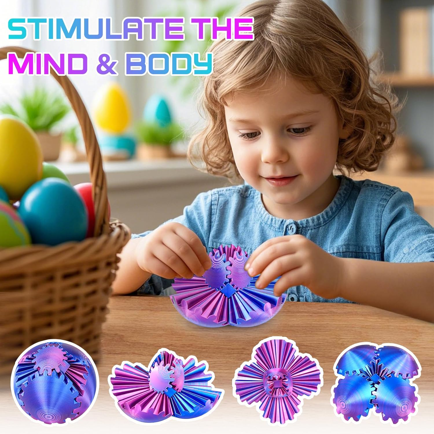 Gear Ball 3D Printed Fidget Toy Spinning Gear Sphere for Stress Relief Anxiety Fun Desk Toy for Adults Kids Stocking Filler Gifts Birthday Christmas (Purple, Diameter: 2.5 In) image number 2