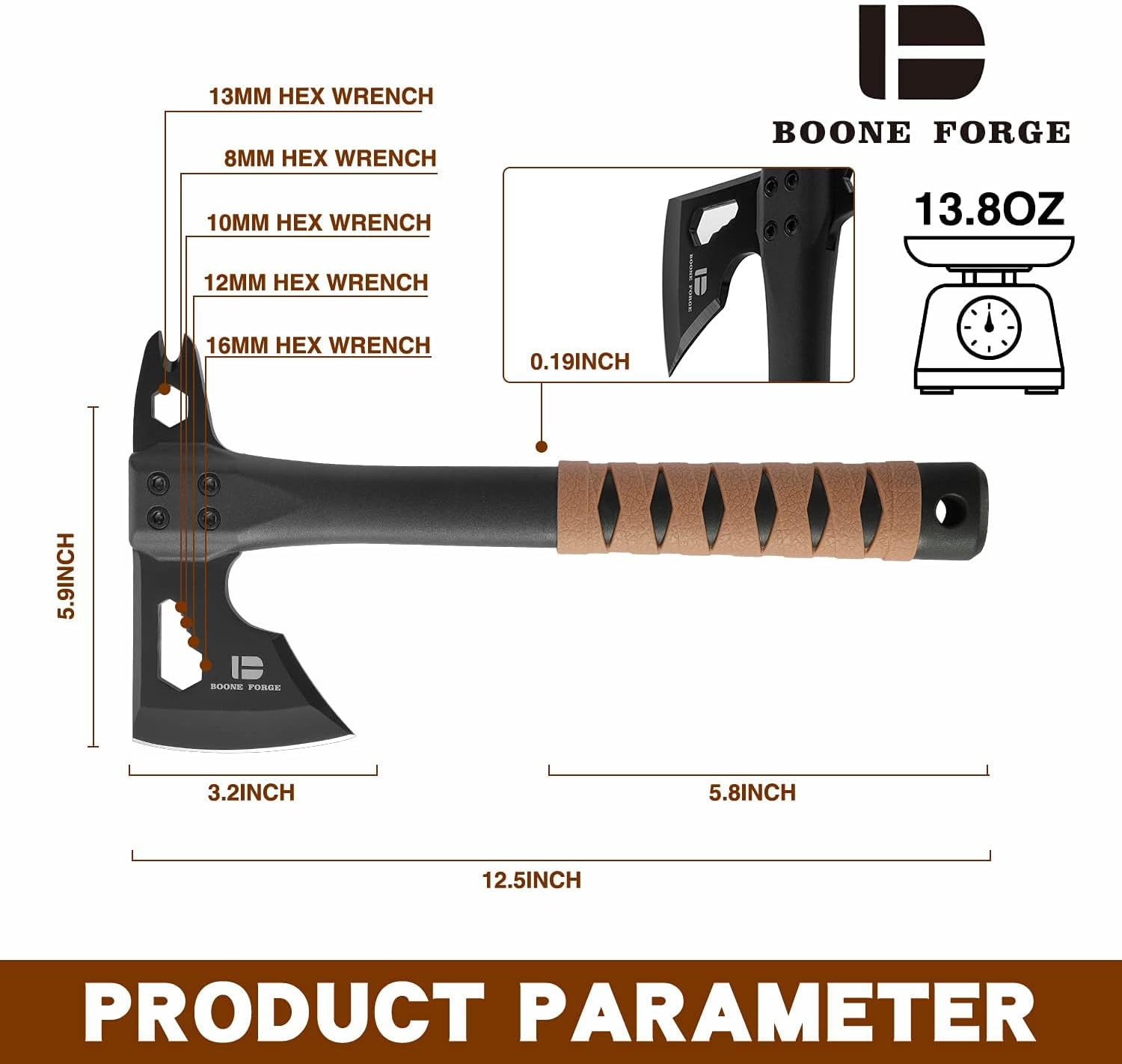 KHU Axe Hatchet - PP & TPR Handle for Gardening Camping Axes with Sheath - Black image number 1