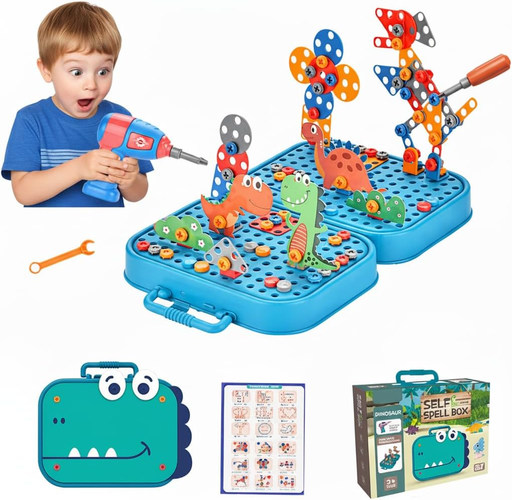 STEM Toys for 3 4 5 6 Year Old, Drill Toy for Kid,Construction Games with Toy Drill,Creative Engineering Building Kits,Kid Tool Set for Toddler Preschool,Educational Toys for Boy and Girl (Dinosaur)