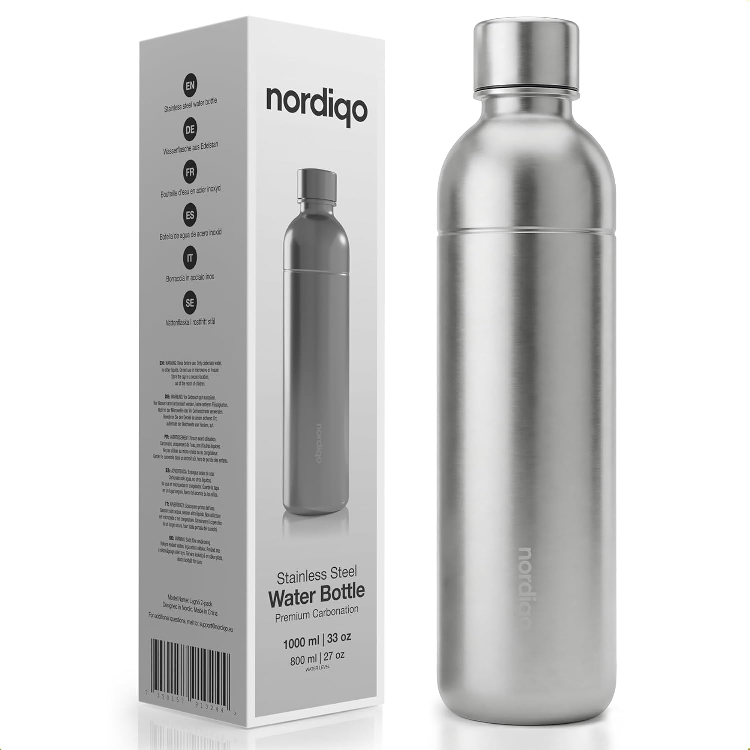 Premium Stainless Steel Carbonation Bottle 1 L / 1000 Ml | Compatible with Aarke Carbonator 3, Sodastream (Excl. Crystal + Jet) and Many Others | Dishwasher Safe, No Expiry Date, BPA Free