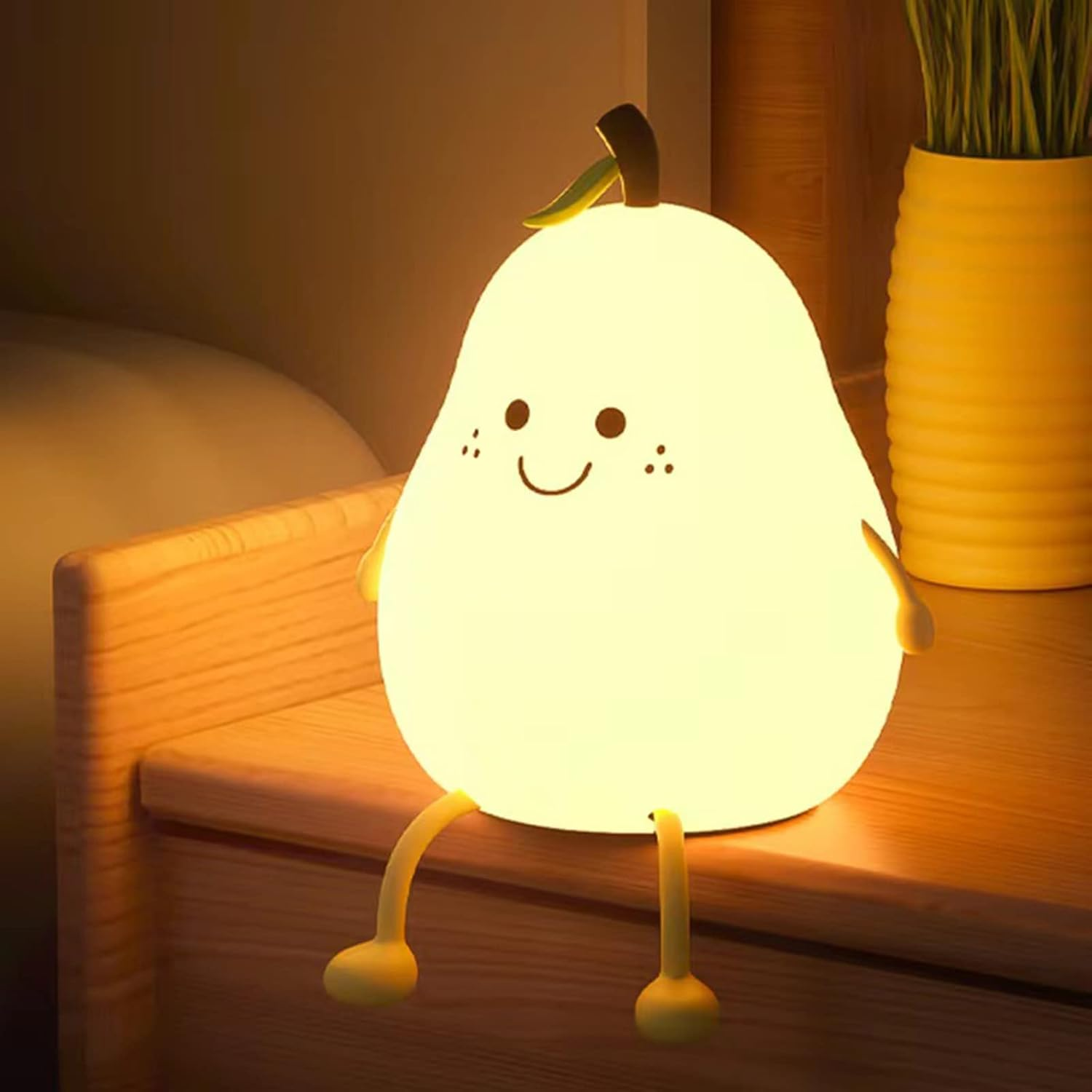 LADWOKFI Silicone Night Light Lamp Cute Pear USB 1200Mah Rechargeable Lights Bedroom with Timing Function 7 Color Dimmable Night Light Nightlights for Kids Adult Room/Bedroom Gift image number 3