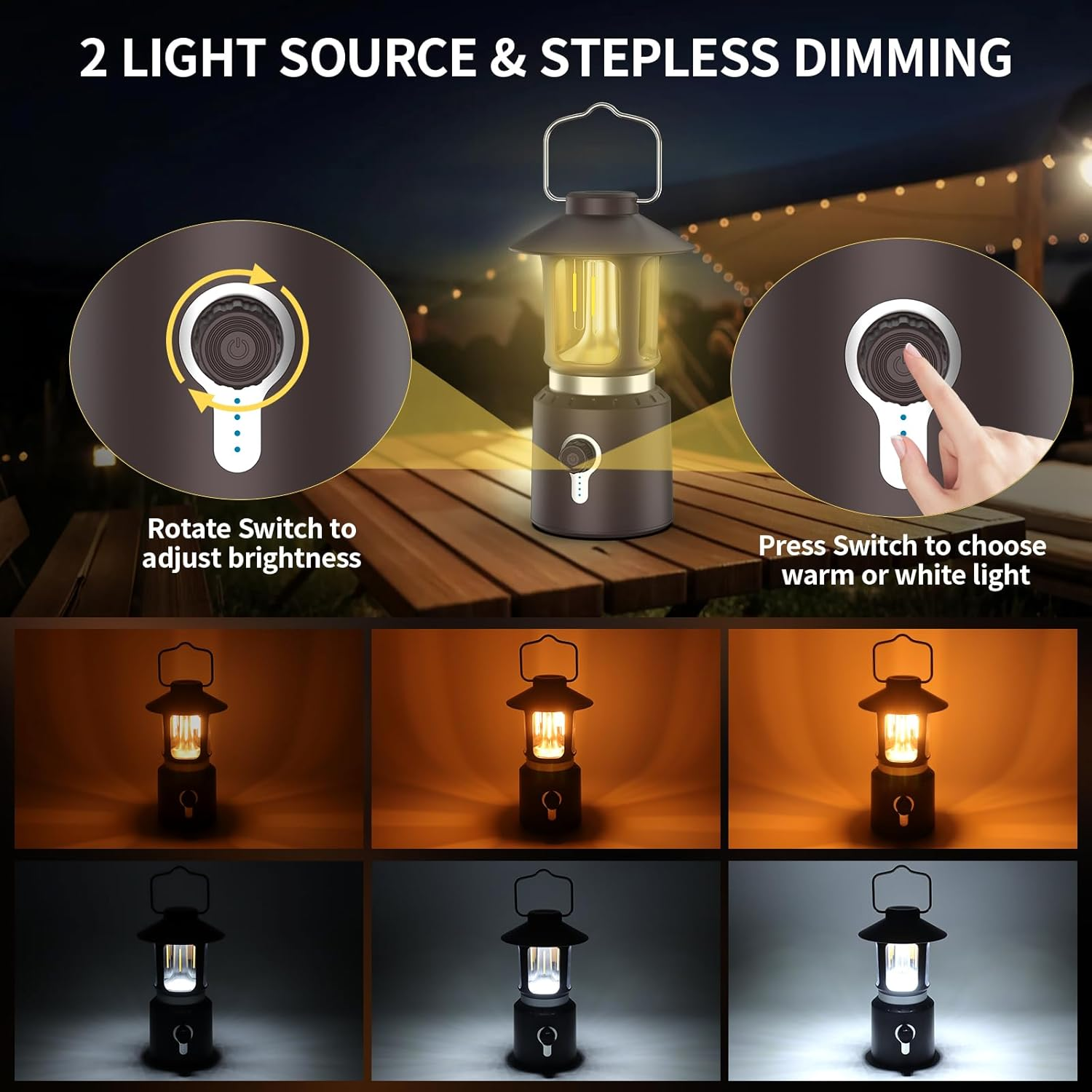 Phylosal Retro Classic LED Camping Lantern, Rechargeable Stepless Dimming Vintage Lantern, 3 Light Modes (2000K-6500K), 8000Mah Power Bank, Bright Hanging Tent Light for Indoor & Outdoor, Hiking, Camp
