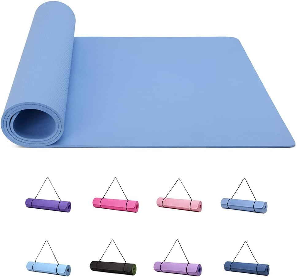 Good Nite Yoga Mat Gymnastics Pilates Exercise Mat for Women Non-Slip Thick 6Mm with Carry Strap Tpe 183 X 61 X 0.6Cm