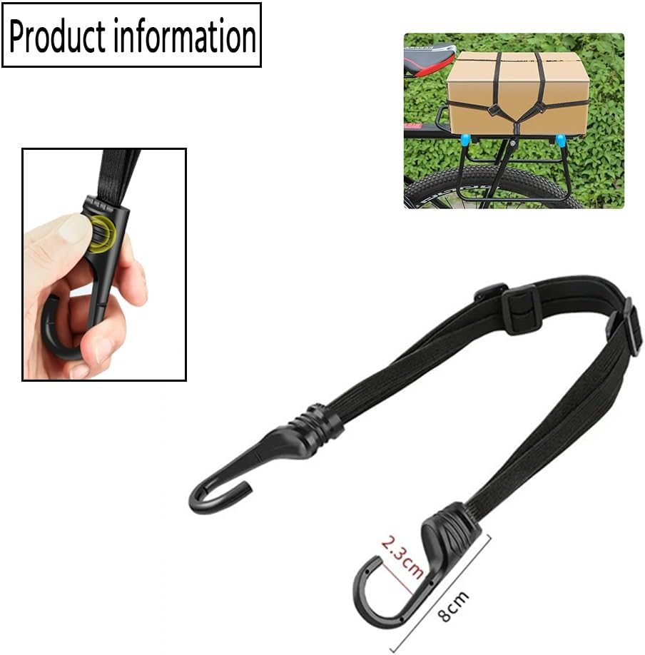 2 Pcs Universal Motorcycle Helmet Luggage Rope 60Cm Motorcycle Bungee Cord Bandage Retractable Elastic Strap with 2 Hooks (Black) image number 1