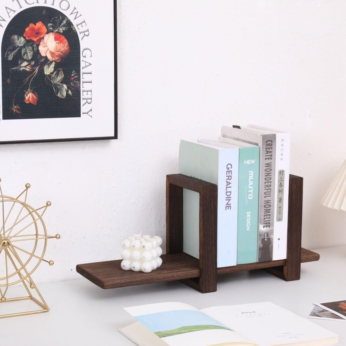 Hbluefat Adjustable Desktop Bookshelf, Retro Small Wood Tabletop Bookbookcase, Home Office Desk Orgnizer Shelf for Magazine, Books, Cds (Wood)