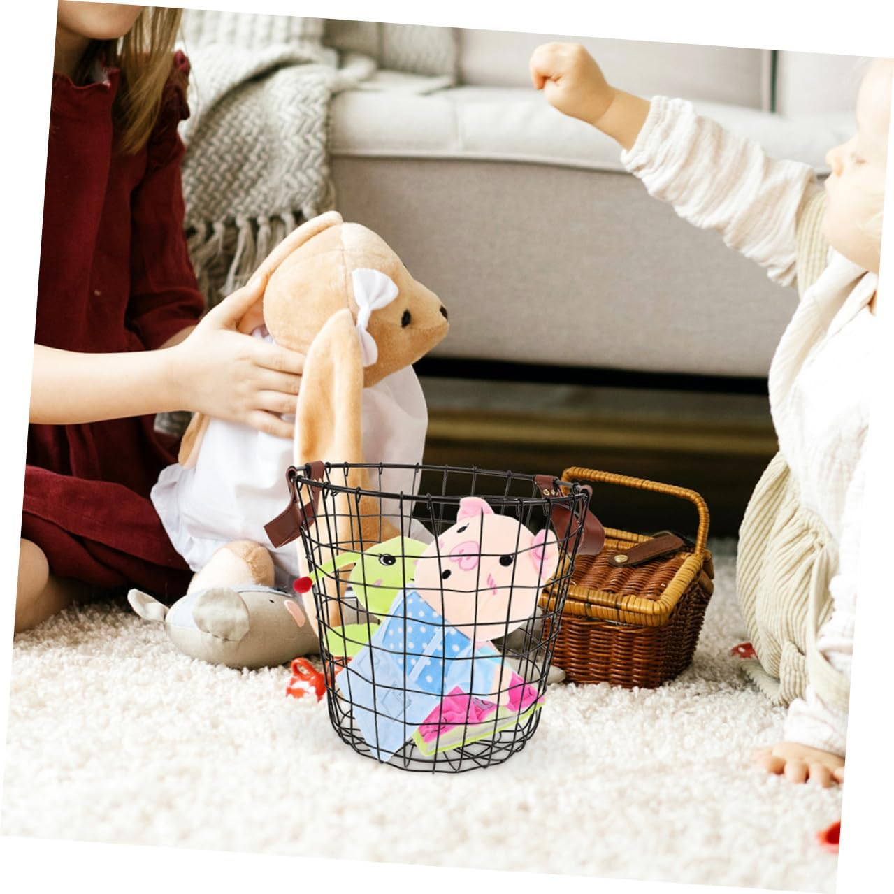 Gadpiparty 2Pcs Metal Firewood Storage Basket with Handles round Rustic Fireplace Log Holder Organizer for Indoor Outdoor Use Weather-Resistant Wood Carrier image number 4