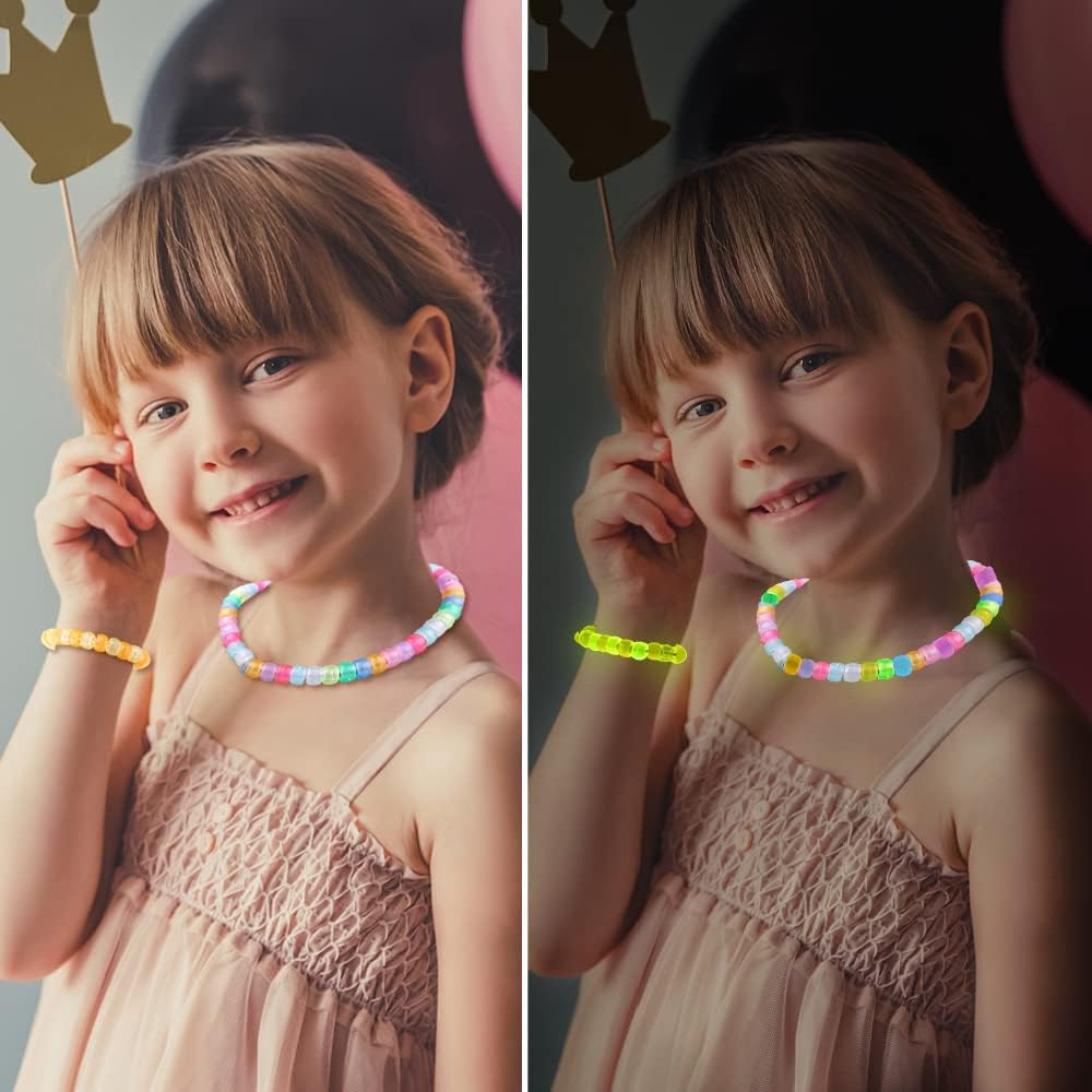 1000Pcs Glow in the Dark Pony Beads Mix 9 Colors Glow Pony Beads Luminous Beads Bulk Acrylic Hair Beads Plastic Pony Beads for Hair Braiding Bracelets Necklaces Making image number 5