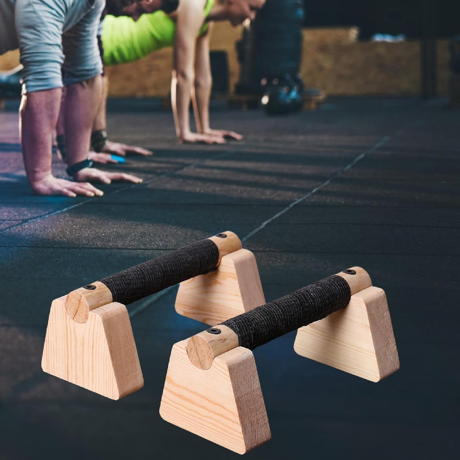 Fitness Push-Up Bars, Wooden Parallettes, Strength Training Stable anti Slip Grip Push up Stand for Fitness, Gymnastics, Aerobics, Bodybuilding, Non-Slip and Portable image number 1