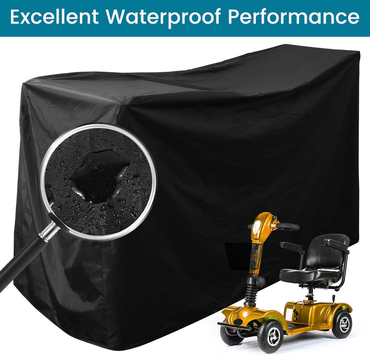 Heavy Duty Mobility Scooter Cover with Storage Bag, 190D Oxford Waterproof, Convenient Mobility Scooter Bag, anti UV Wheelchair Storage Cover (140X66X91Cm) image number 4