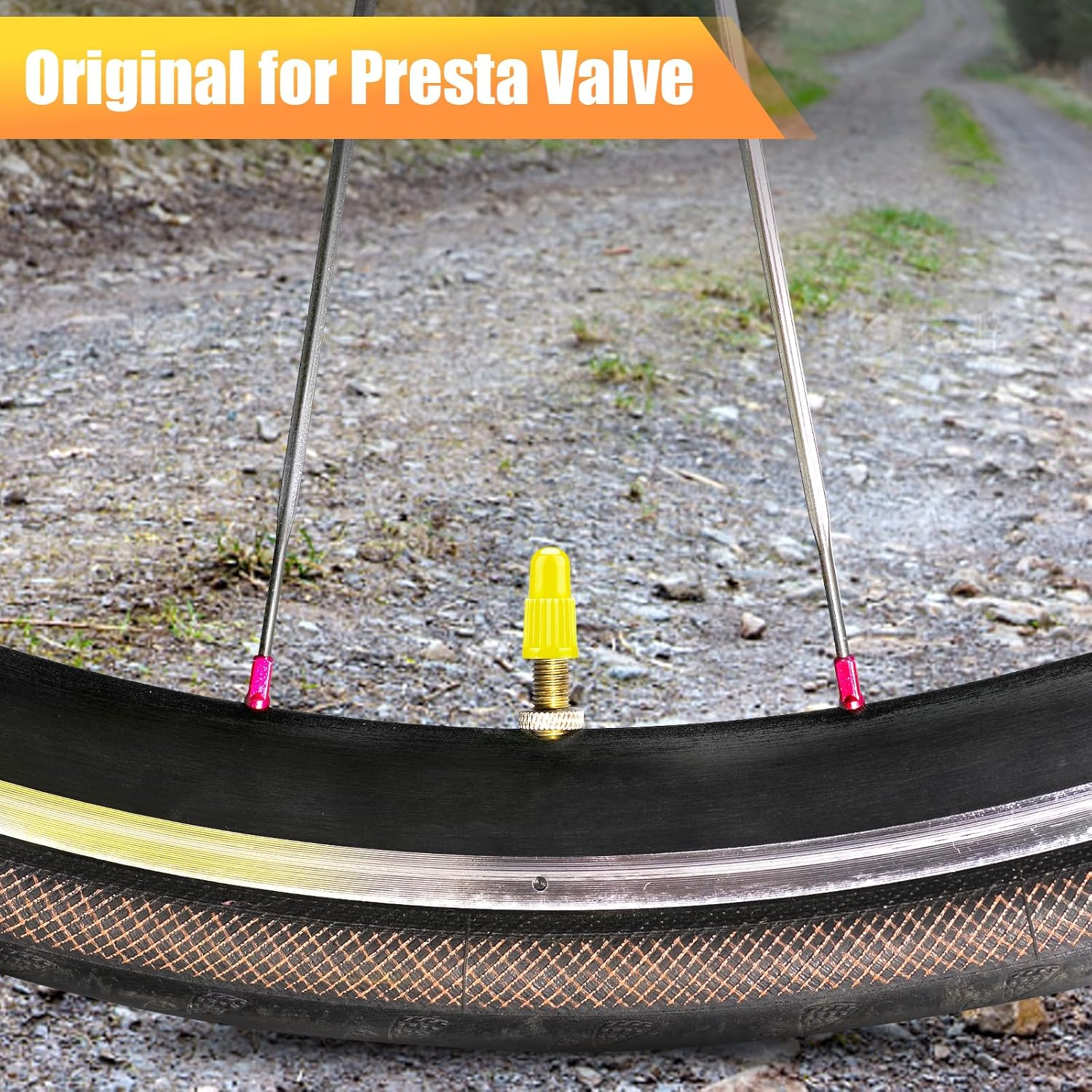 Yellow Presta Valve Caps for Bicycle Plastic Tire Valve Stem Covers - Air Valve Stem Covers for MTB Mountain, Road Bike Tires (20 Pack) image number 3