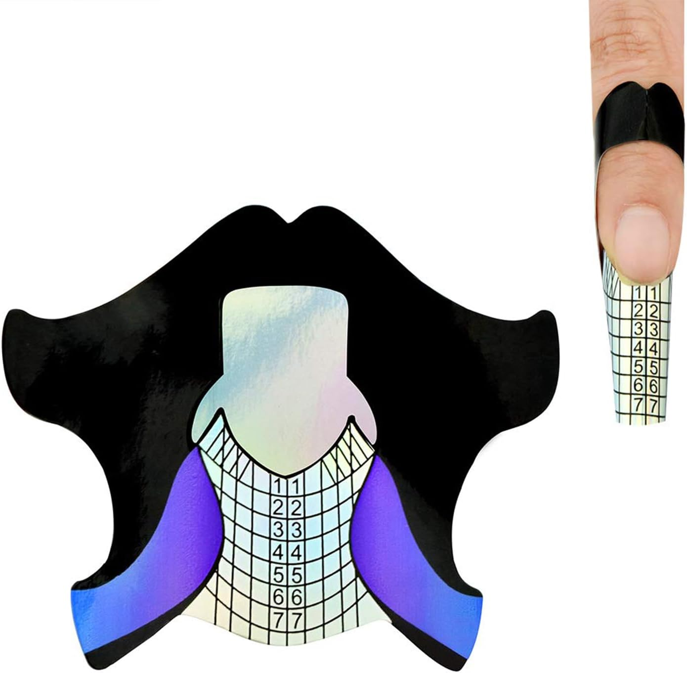 100Pcs Short Black Rainbow Purple Fish Patten Adhesive Nail Forms Guide for UV Gel Acrylic Curve False Nail Tips Extension,Hj-Ntf050