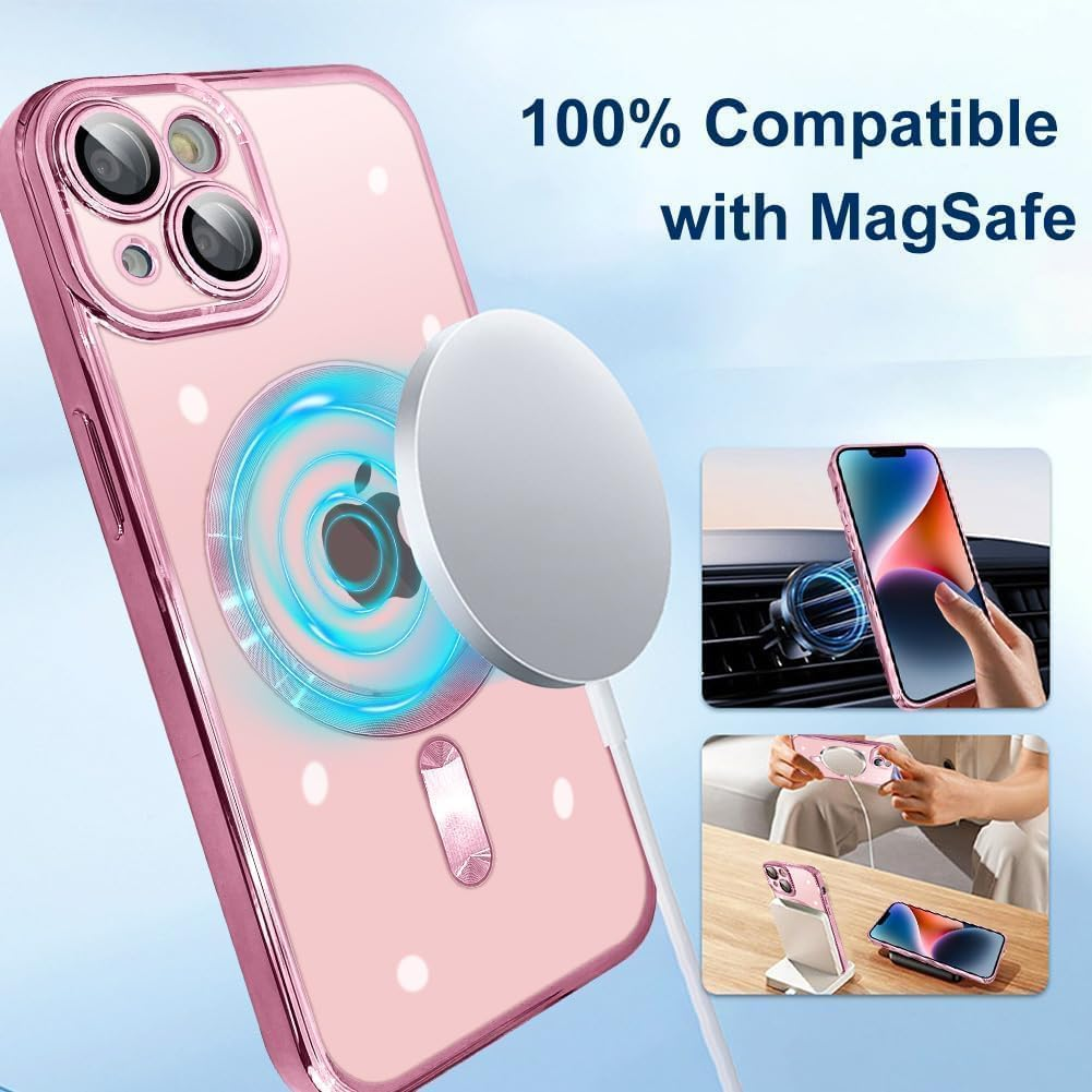 For Iphone 16E Case Clear Magnetic Glitter Phone Cases [Compatible with Magsafe] Protector Slim Sparkle Luxury Plating Shockproof Protective Cover Women (Pink, Iphone 16E) image number 3