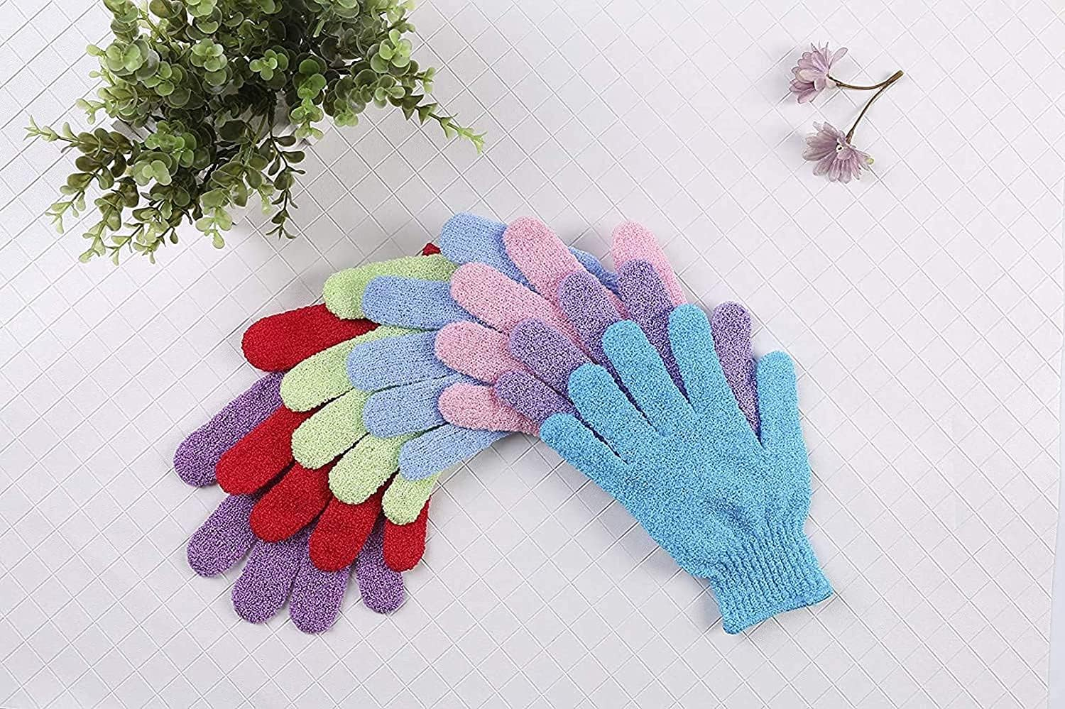 7 Pairs Double Sided Exfoliating Gloves Body Scrubber Scrubbing Glove Bath Mitts Scrubs for Shower, Body Spa Massage Dead Skin Cell Remover, 7 Colors
