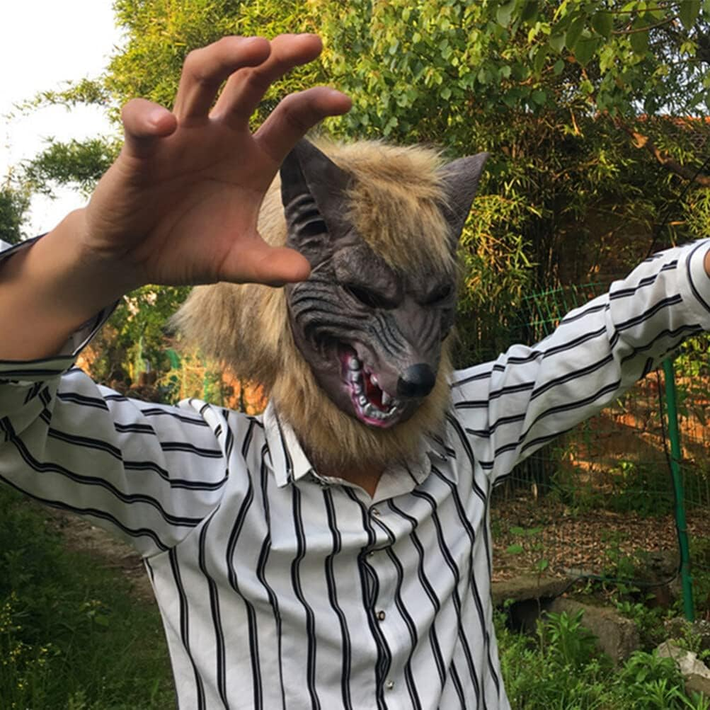 Alipis Wolf Halloween Masks, Realistic Wolf Head Mask and Claws, Horror Masks, Party Cosplay Costume, Dress up Mask, Unisex, AU Size image number 5