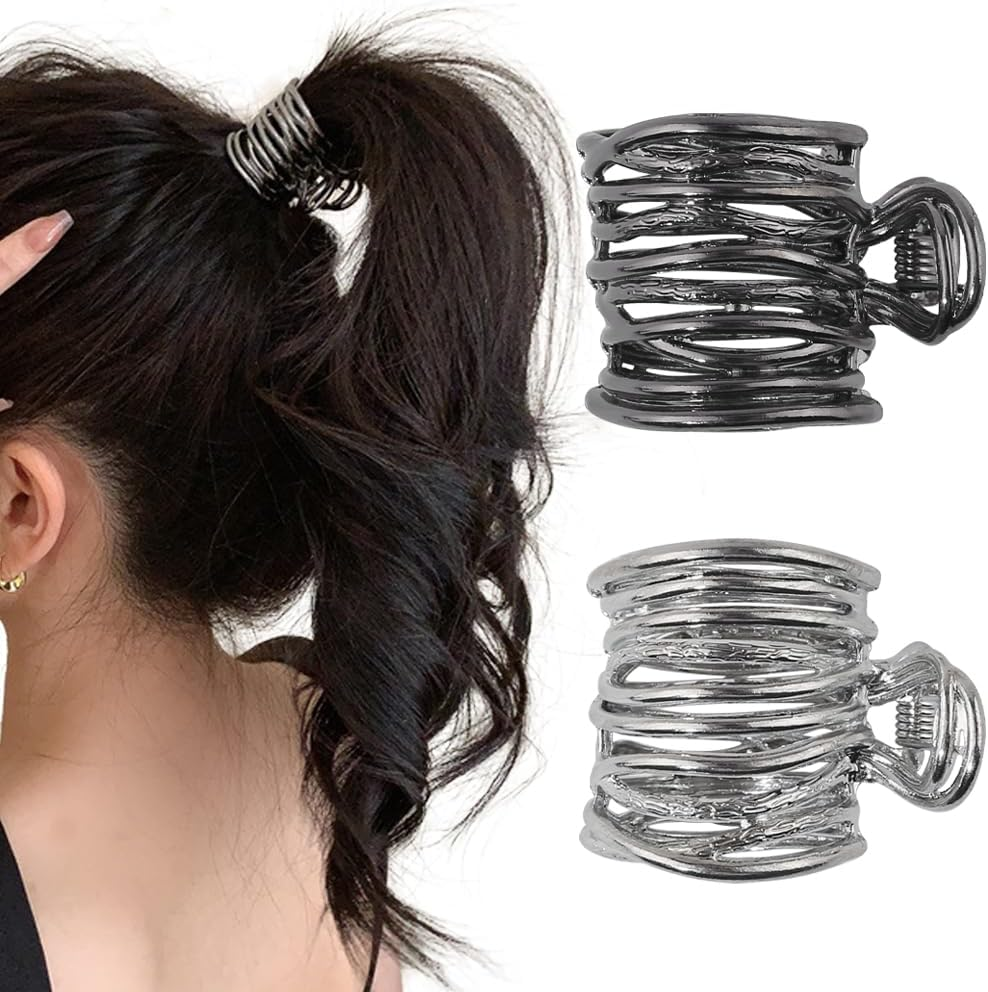 Pack of 2 Metal Hair Clips, Ponytail Hair Clips for Long Hair, Non-Slip Hollow Small Hair Clip, Black Hair Clip, Silver Claw Clip for High Ponytail, Women, Girls, Hair Accessories image number 3