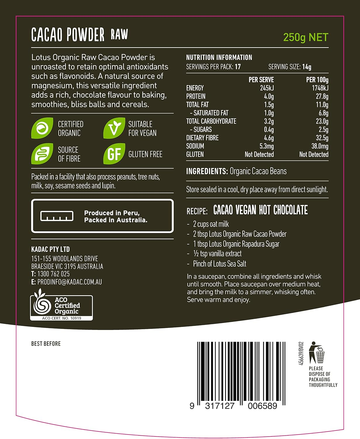 Lotus Organic Cacao Powder Raw 250 G image number 2