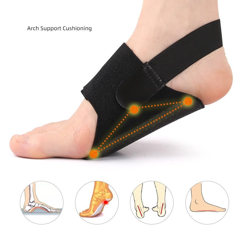 Arch Support Braces for Plantar Fasciitis Relief, Adjustable Arch Support Sleeves with Built-In Orthotics, Adjustable Non-Slip Bands & Gel Pads for Flat Feet High & Fallen Arch, 1 Pair, Black image number 5