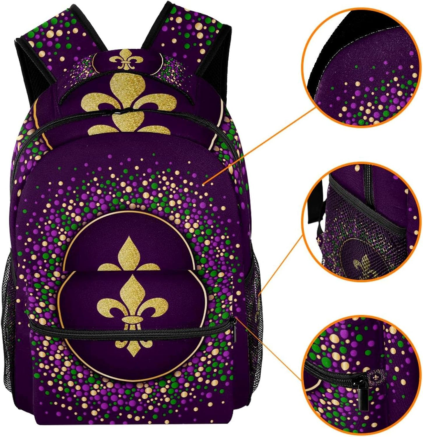 Mardi Gras Holiday Background Backpack Students Shoulder Bags Travel Bag College School Tote Backpacks