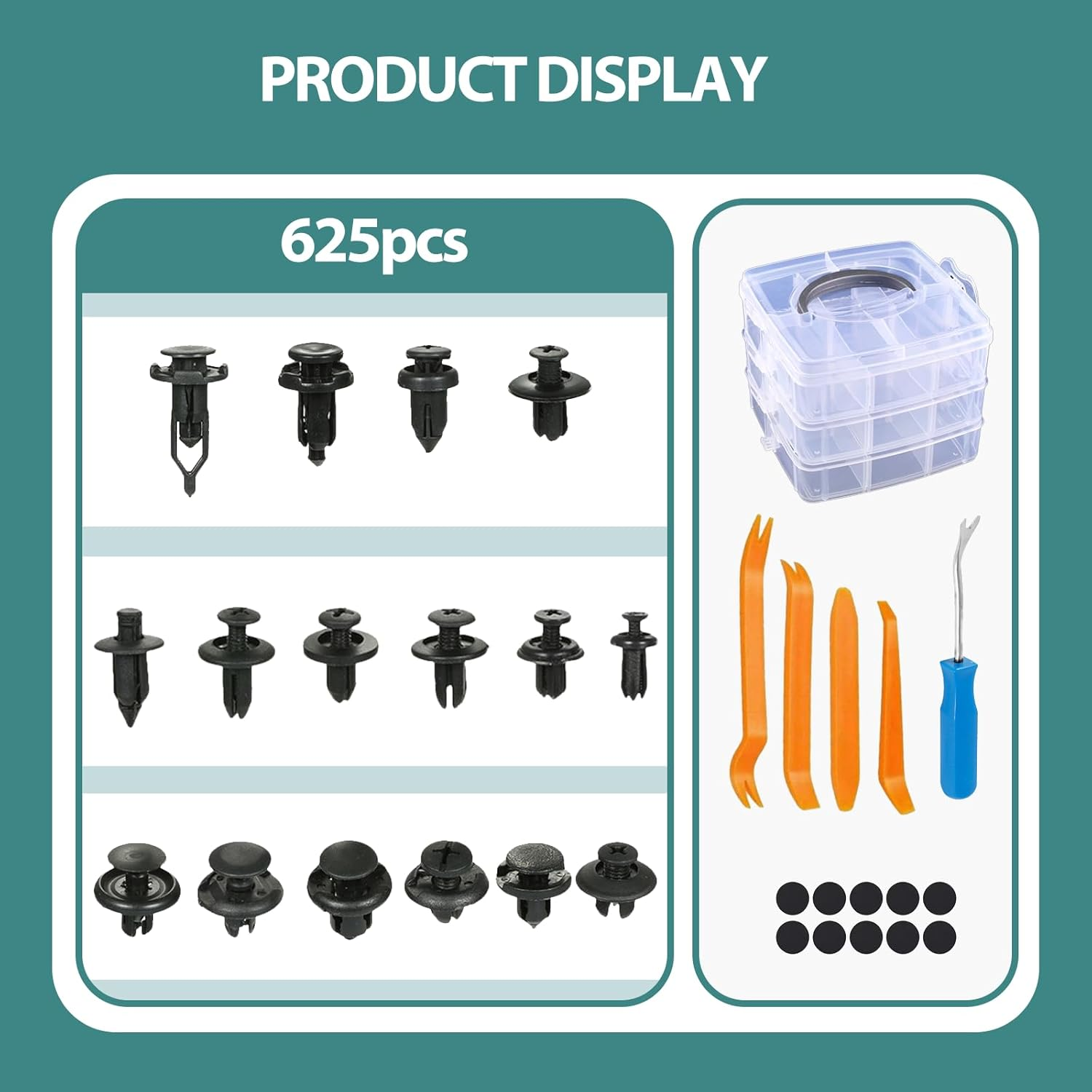 Car Retainer Clips Set 625-Piece - Car Fastener Clip Kit Universal with Removal Tool, 16 Sizes for Door Panel, Bumper, Fender & Interior Trim - Car Push Retainer Clips Replacement image number 2