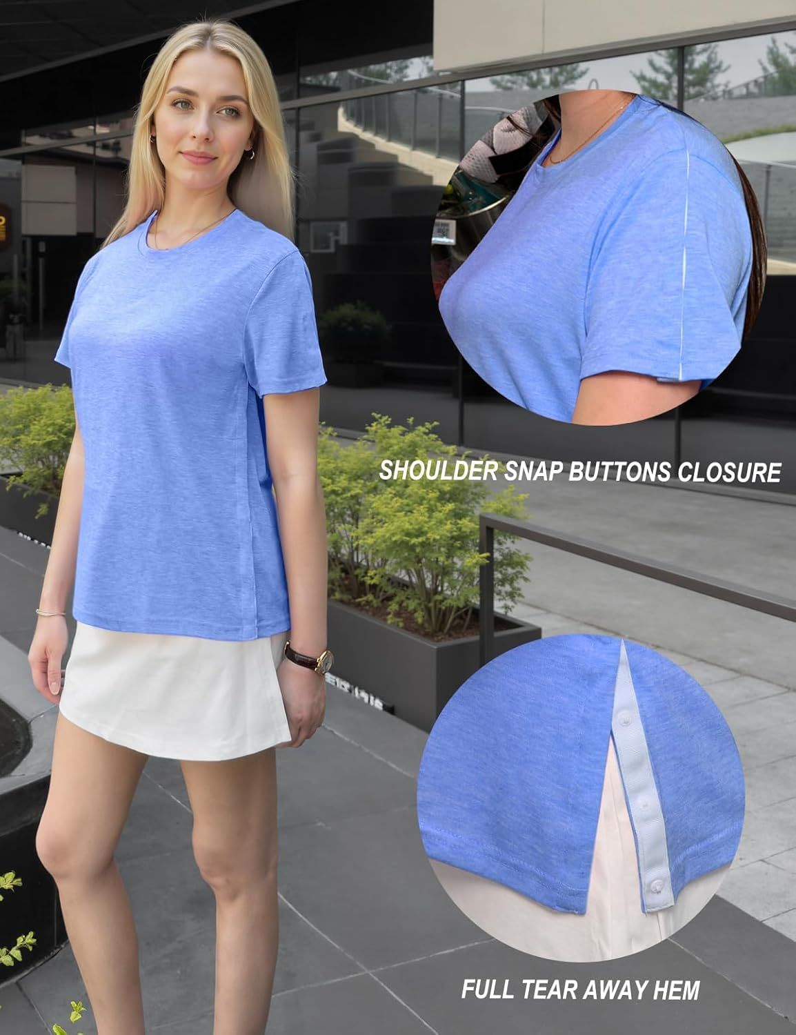 Shoulder Surgery Recovery Shirts Women Post Surgery Shirt Left and Right Side Snap Access Recovery T Shirt for Women image number 6