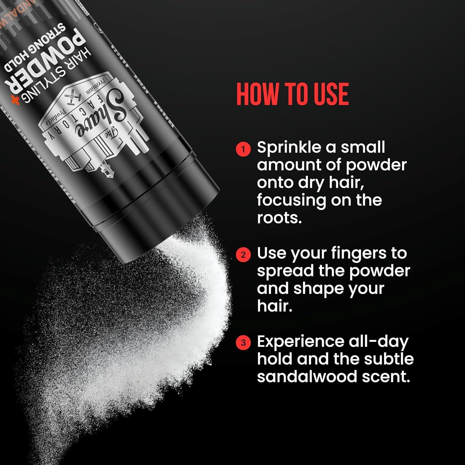 THE SHAVE FACTORY Hair Styling Powder - Sandalwood 30G - Matte Volume & Texture Powder for Men - Strong Hold, Flexible Style, Long Lasting Finish - Professional Hairdressing Product image number 5