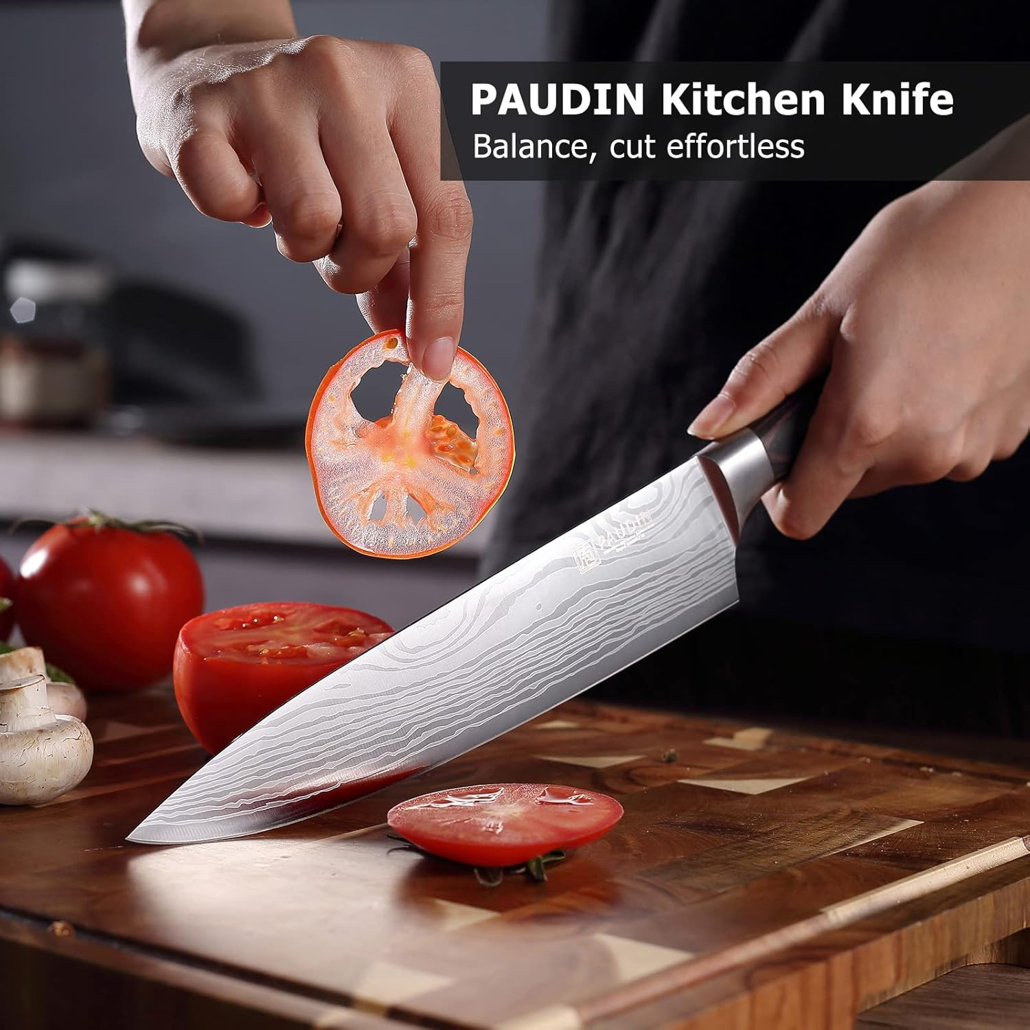PAUDIN Chef Knife, 8 Inch High Carbon Stainless Steel Sharp Kitchen Knife with Ergonomic Handle, Gift Box for Family & Restaurant image number 2