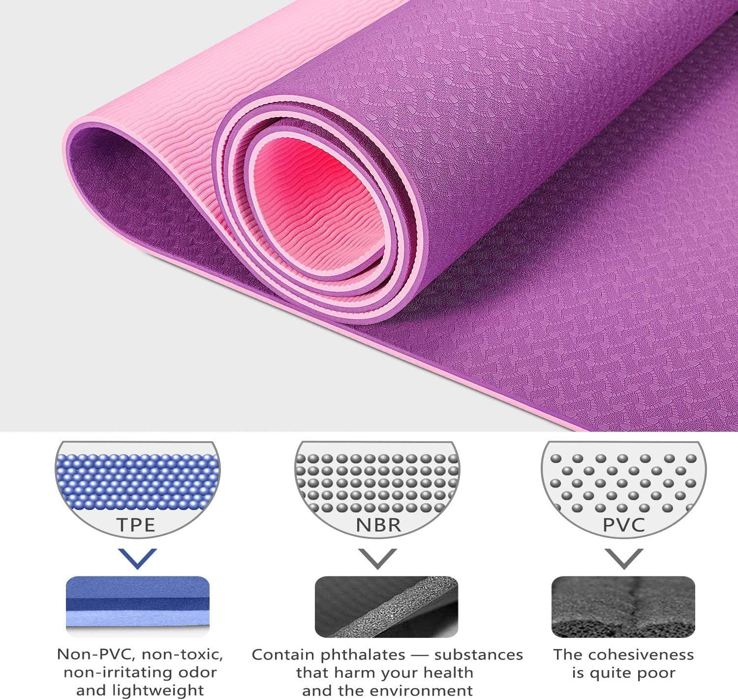 Dobetter TPE Yoga Mat Exercise Fitness Eco Friendly Non Slip Dual Layer +Carry Bag (Dark Purple) image number 5