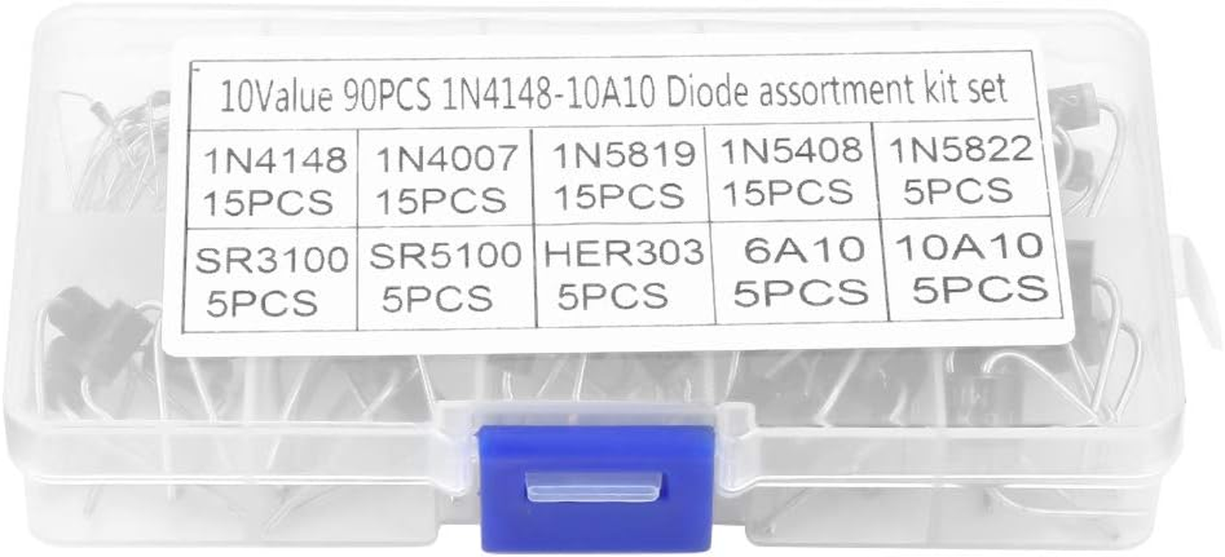10 Values Rectifier Diode Assortment，90Pcs Electronic Diodes Rectifying Diodes，1N4148-10A10 Rectifier Diode Assortment Electronic Kit image number 3