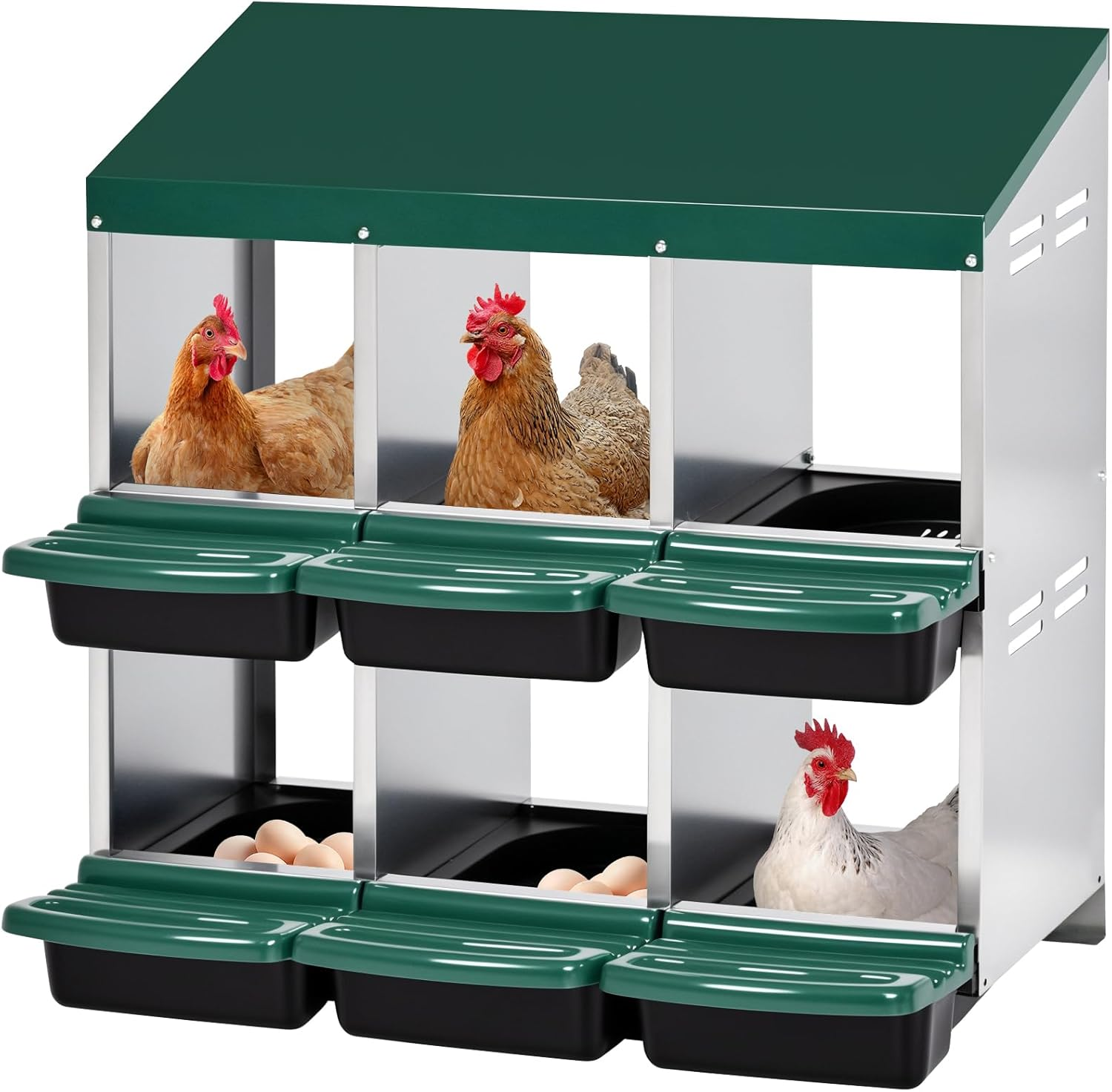 Advwin Chicken Nesting Box, Double Layer 6 Hole Metal Chicken Hen Laying Boxes with Roll Away Egg Collection & Perch, Poultry Nest House Egg Brooder Coop for Hens/Goose/Duck image number 5