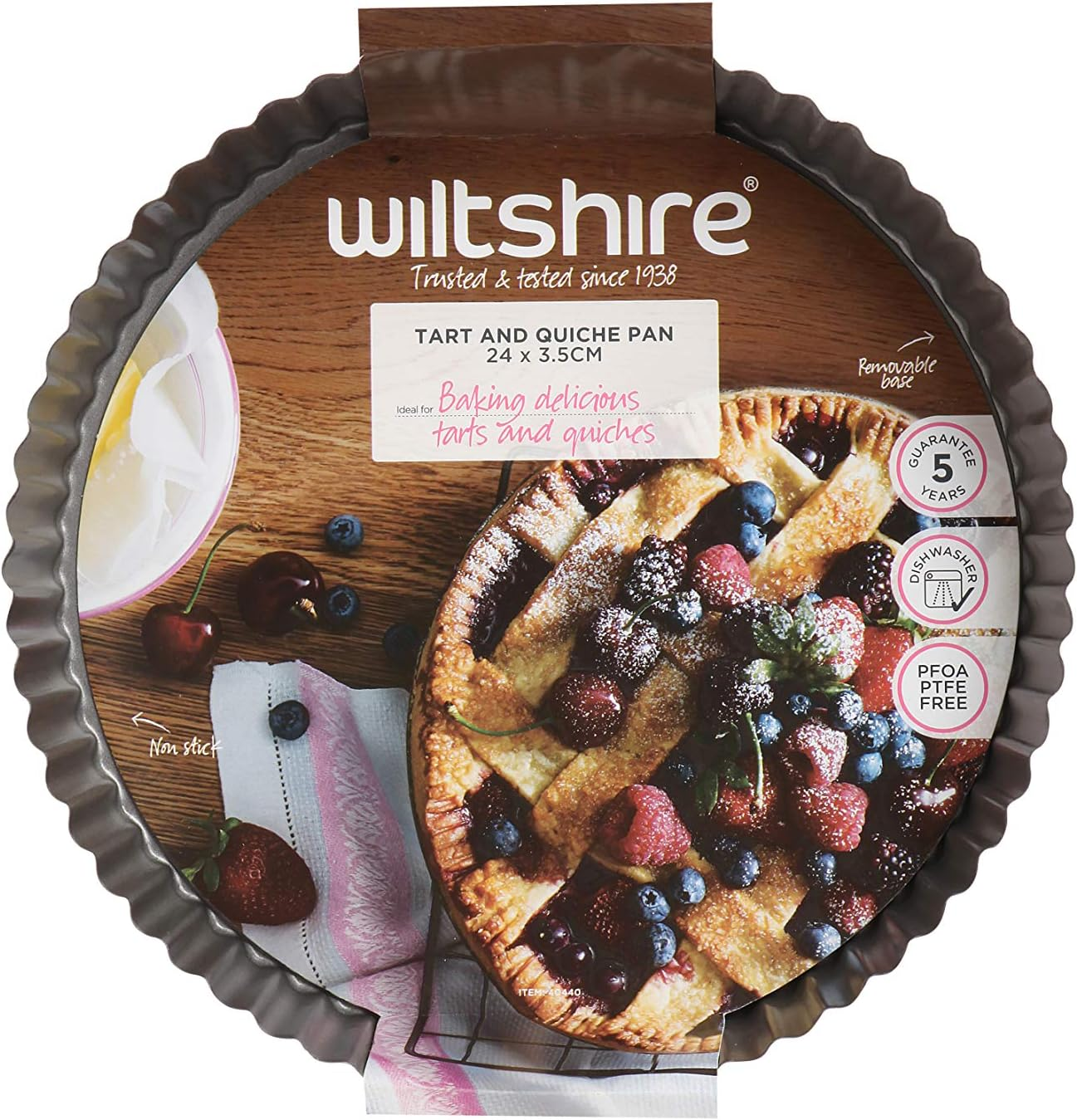 Wiltshire Quiche Pan 24 Cm &ndash; Non-Stick Pfoa-Free Tart Tin with Removable Base Bakeware for Even Cooking Oven Safe to 200&deg;C Dishwasher Safe Ideal for Quiches Tarts Pies and Flans