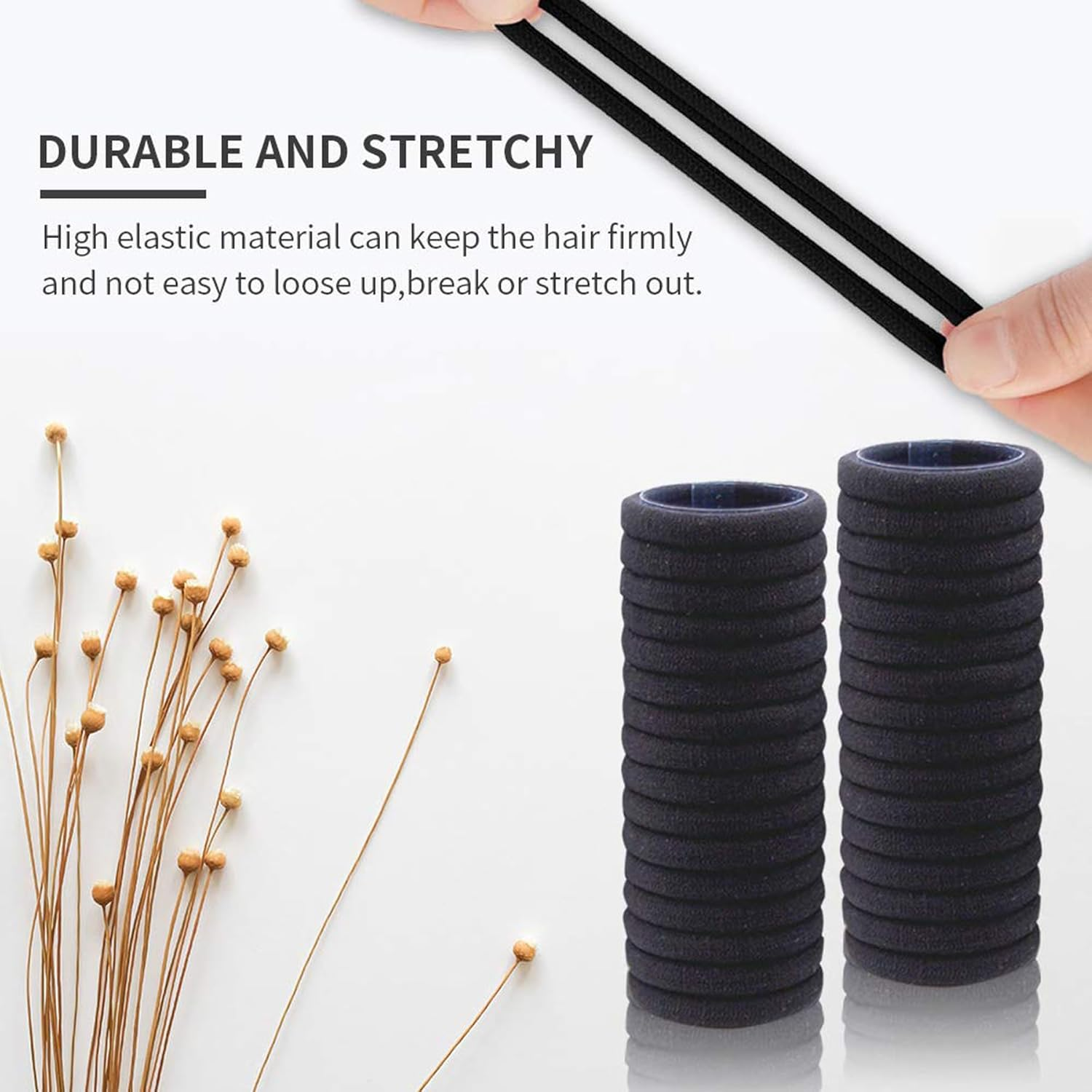 100 Pieces Black Hair Ties for Thick and Curly Hair Ponytail Holders Hair Elastic Band for Women or Men(4Mm) image number 1