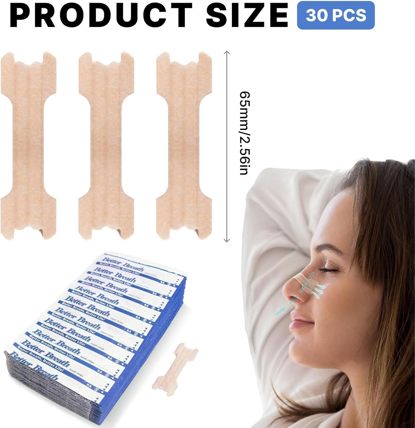 30 Pack Breathe Right Nasal Strips, Nose Strips for Sleeping, Snoring Relief, and Better Nose Breathing, Effective Nose Tape for Sleeping, Reducing Snoring, and Improving Sleep Quality image number 1