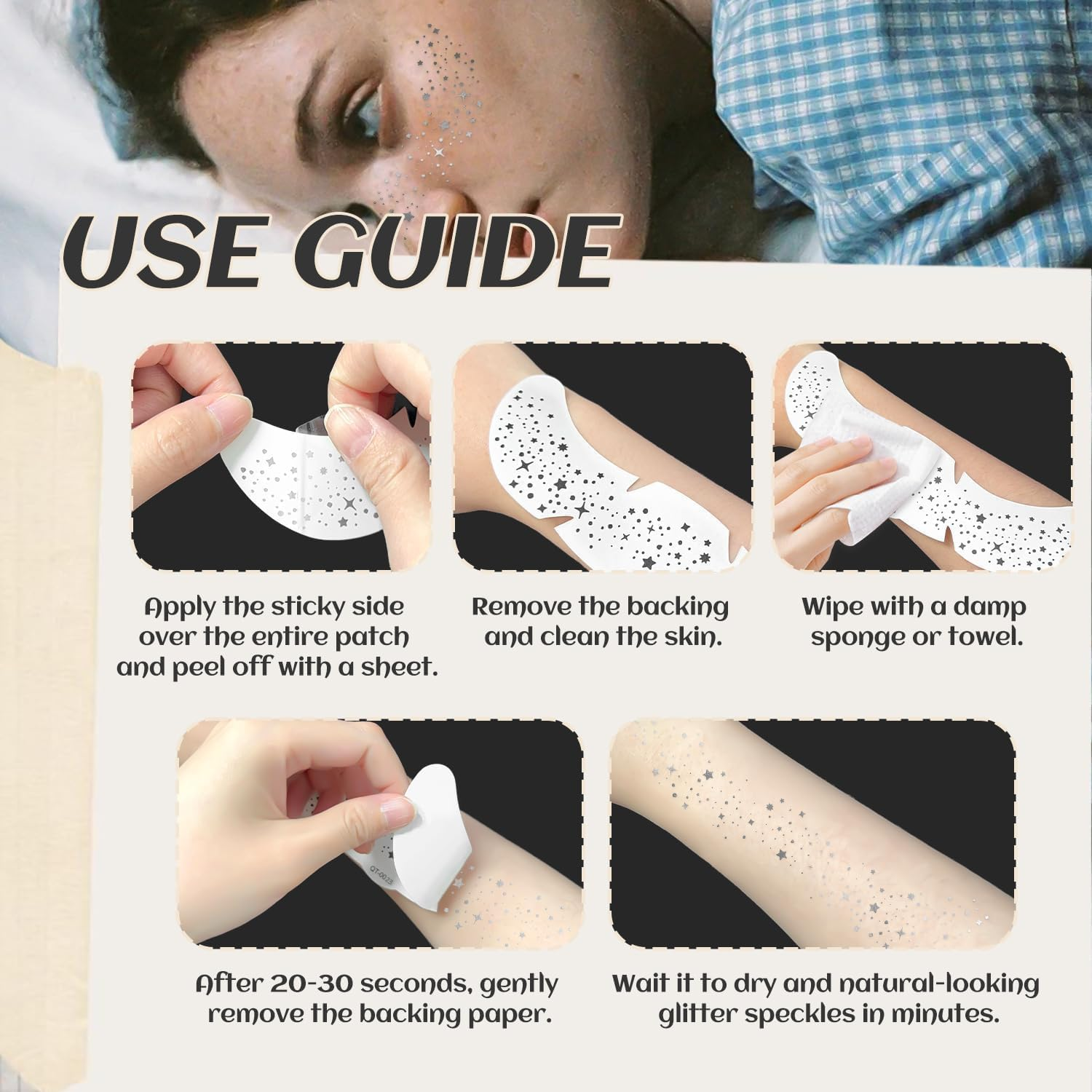 Glitter Freckles Face Tattoo, 16 Pcs Multichrome Holographic Sparkle Face Glitter Freckles Speckles Stickers, Waterproof Metallic Cute Star Temporary Tattoo Stickers Makeup Patches Festival Rave Accessories image number 1