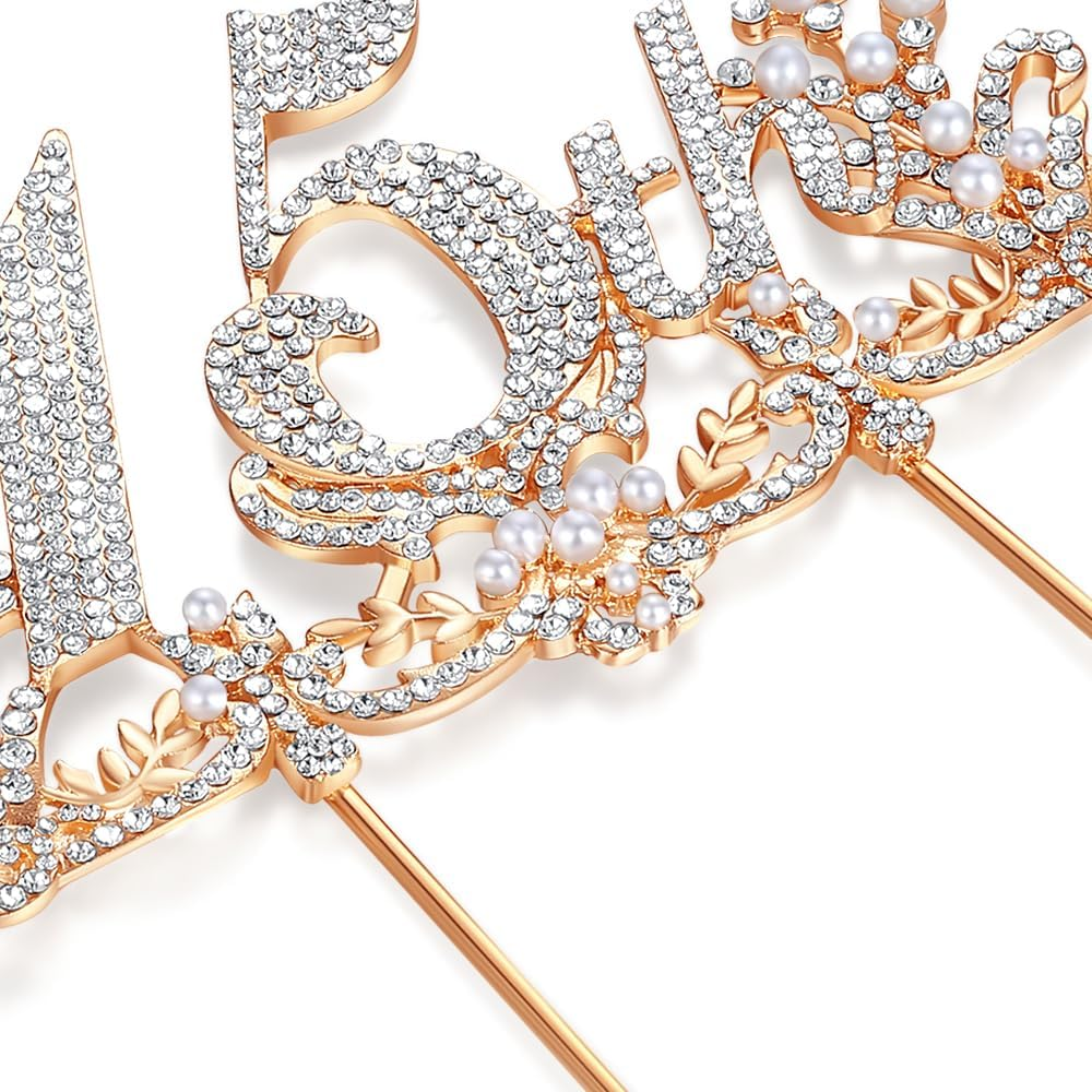 Lovelyshop Luxurious Diamond Gold Cake Topper for 15Th Birthday Celebrations and Quincea&ntilde;era-Large image number 3