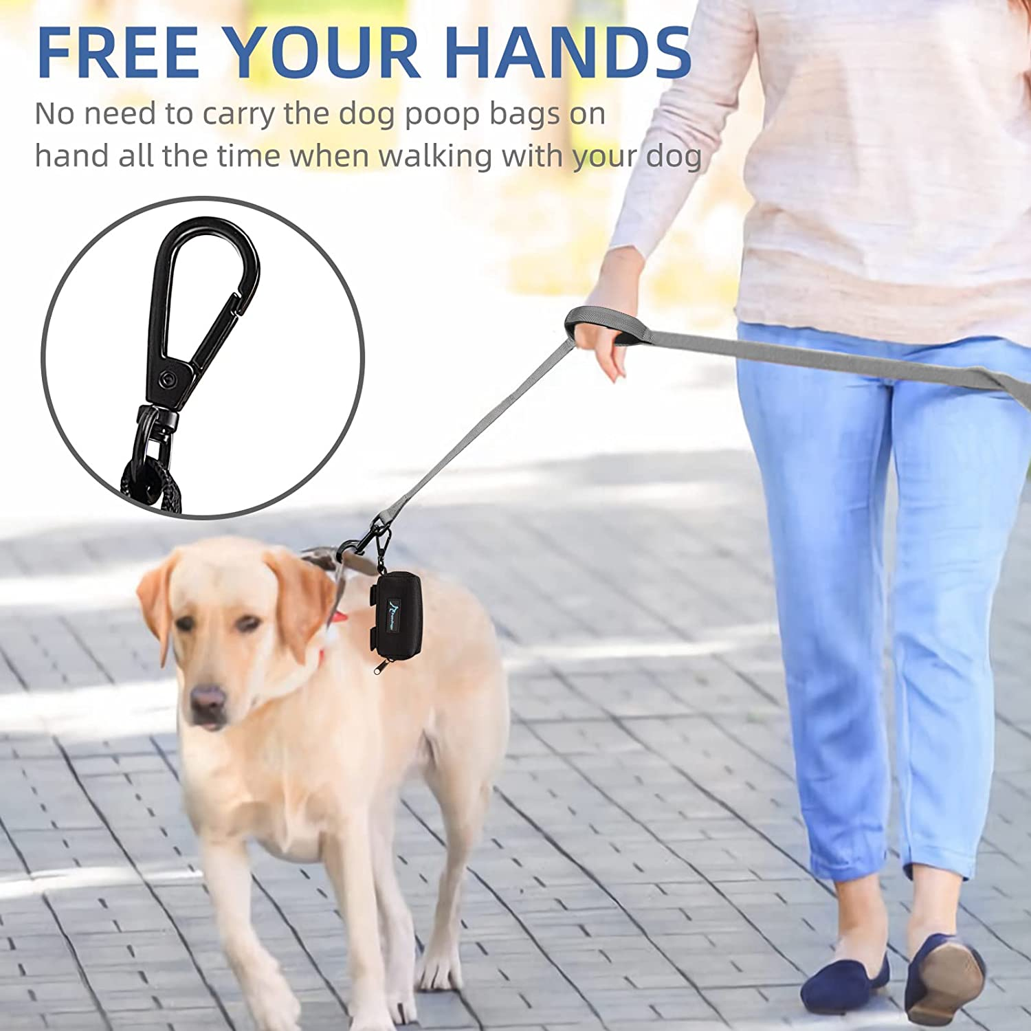 Puppydoggy Dog Poop Bag Holder for Leash Black Waste Bag Dispenser with 1 Roll of Free Poop Bags for Leash Accessory Bicycle (Black, 1 Pack) - Blue image number 7