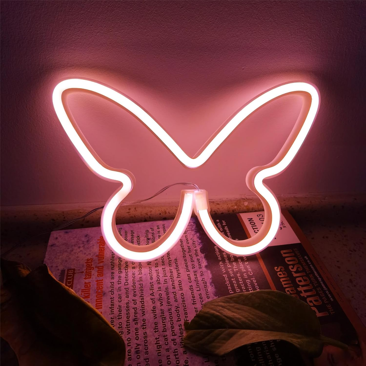 Coral Pink Butterfly Neon Signs for Wall Office Colleage Apartment Dorm Wedding Birthday Party Decor,Neon Butterfly Led Signs Decorations Night Light for Teen Girls,Usb or 3-AA Battery Powered image number 6