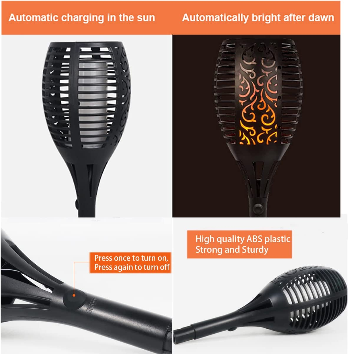 4-Pack Solar Lights Outdoor with Flickering Dancing Flame - Waterproof Landscape Torch for Garden, Pathway, Patio, Yard, Driveway - Outdoor Decoration image number 1