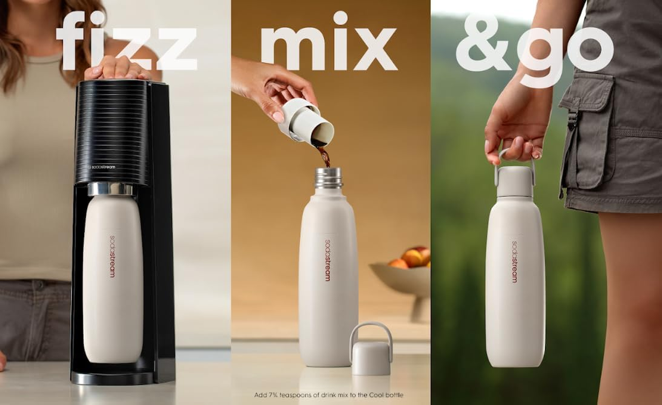 Sodastream - Fizz&Go Storm Double Walled Stainless Steel Bottle | Keeps Drinks Cold & Bubbly for 12 Hours | Compatible with Sodastream Quick Connect Machines | Easy-Carry Handle, 900ML - Storm image number 4