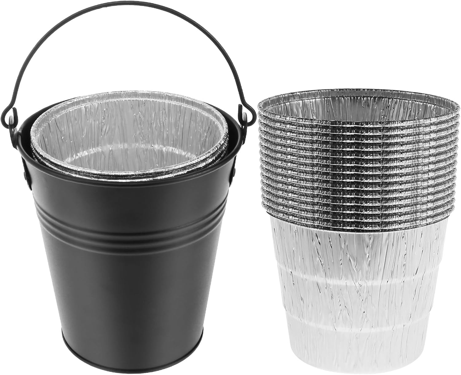 Grill Bucket for Grease Traeger Grease Bucket with 15 Tin Liners Rust-Proof Iron Alloy Drip Grease Can Tin Liners Compatible for Traeger 20/22/34 Series 15X14.3 Cm image number 5