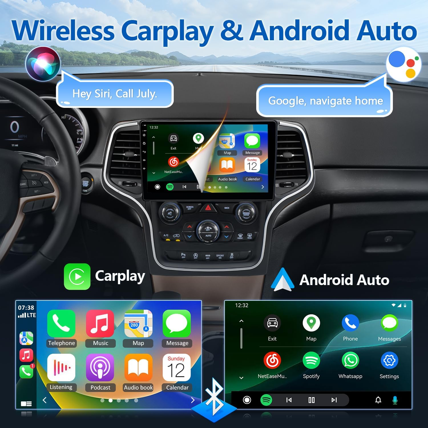 For 2014-2022 Grand Cherokee Radio, Android 13 Car Stereo with Wireless Carplay and Android Auto 10 Inch IPS Touchscreen Stereo Dash Kit | GPS | Wifi | AHD Backup Cam | 2+32G image number 4