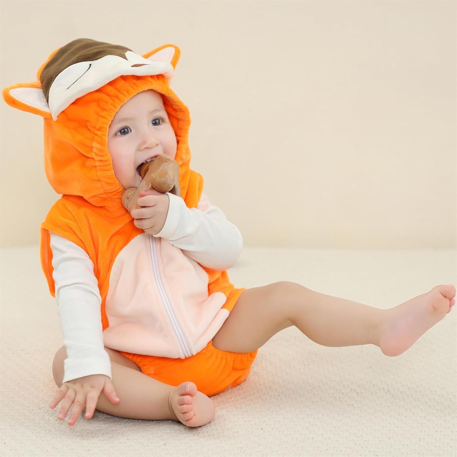 Sleeveless Unisex Baby Animals Hooded Romper for Christmas Halloween Outfits,Toddler Zip up Cosplay Costume Jumpsuit image number 2