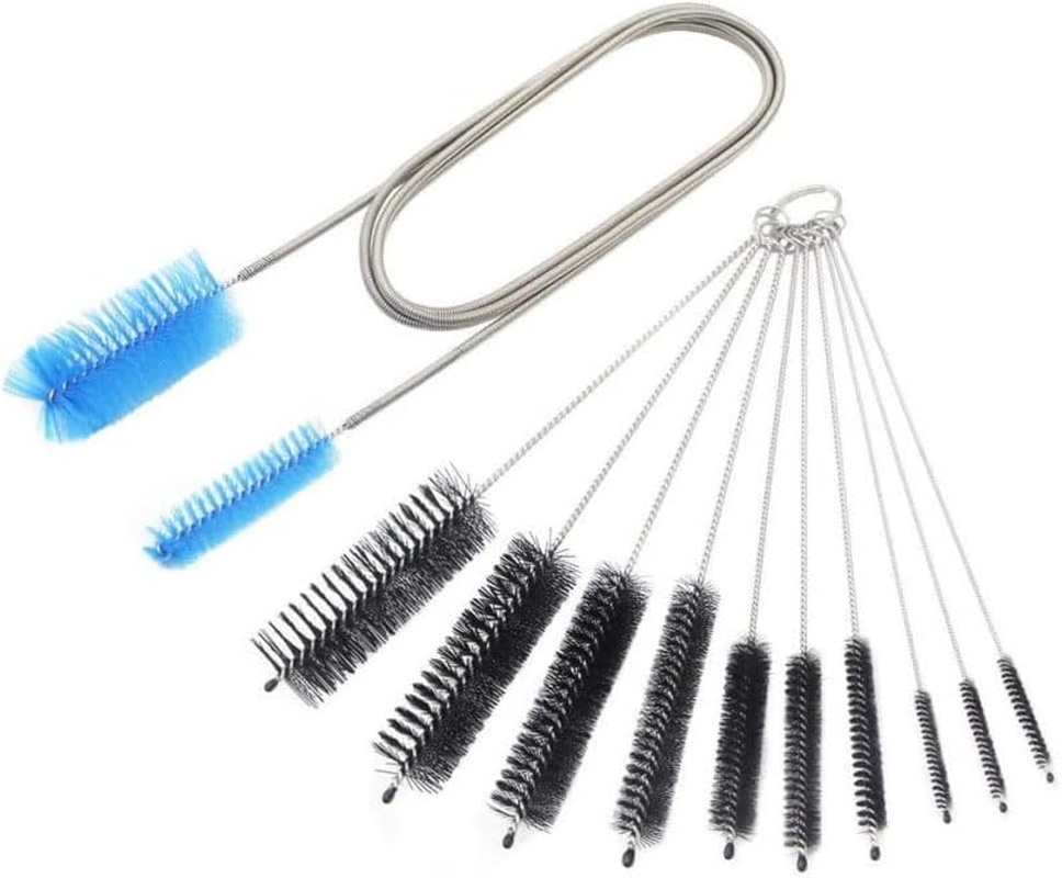 11 Types of Flexible Drainage Brushes and Straw Cleaning Brushes, Stainless Steel Double Headed Hose, Suitable for Fish Tanks, Glass Tubes, Homes, and Kitchens. Available in Two Colors (Yellow)