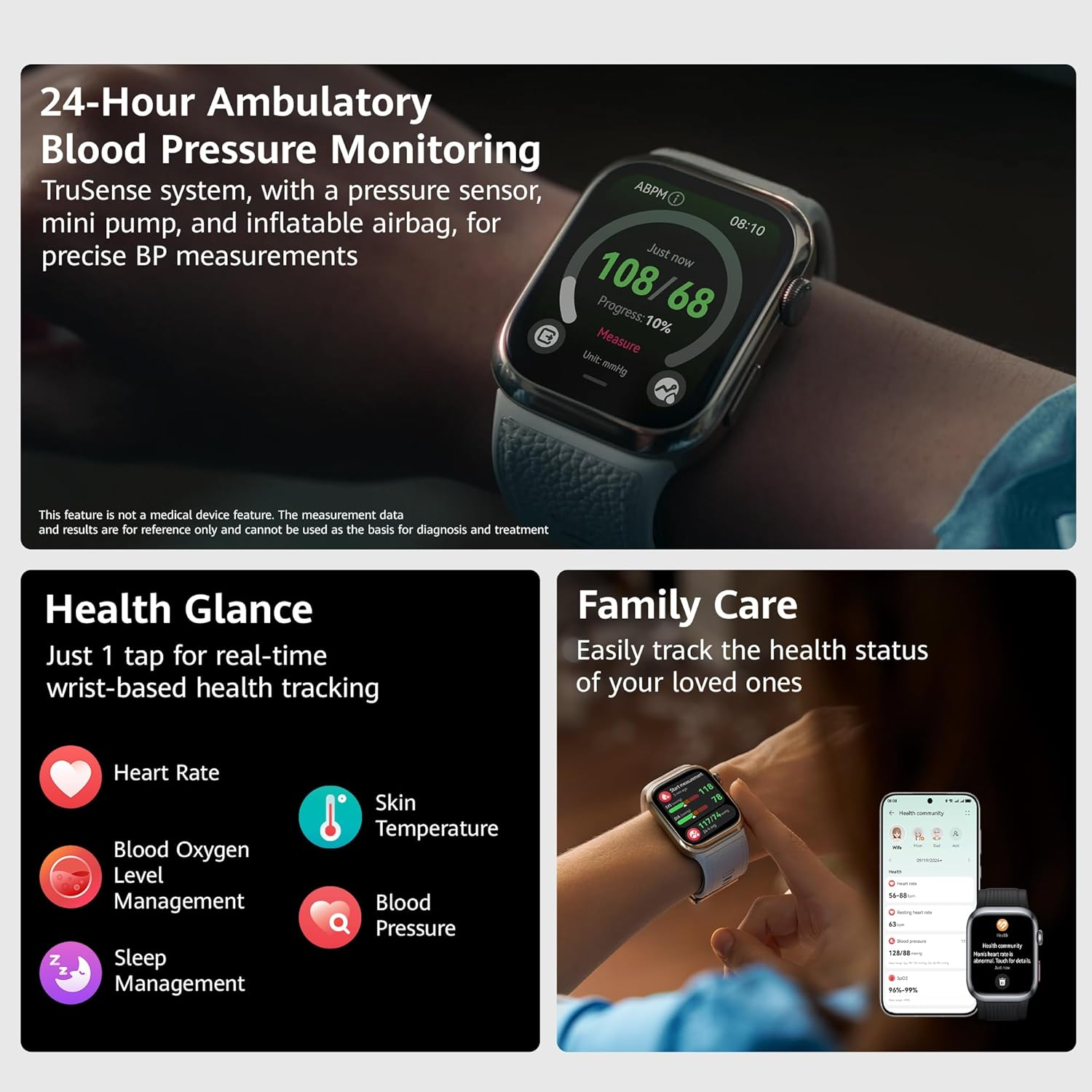 HUAWEI Watch D2 Smartwatch, 24-Hour Ambulatory Blood Pressure Monitoring, Light & Slim Design, Health Glance, All-Round Health Management, Black image number 3