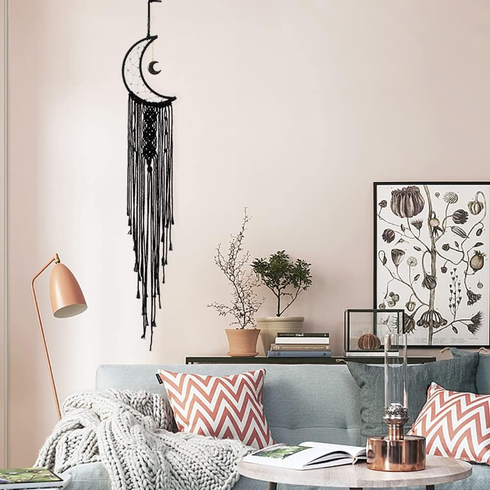 MOONFLY Black Moon Dream Catcher with Handmade Woven Cotton Dream Catchers Boho Macrame Wall Hanging Home Decoration Ornament Craft Gift (Black Moon) image number 5
