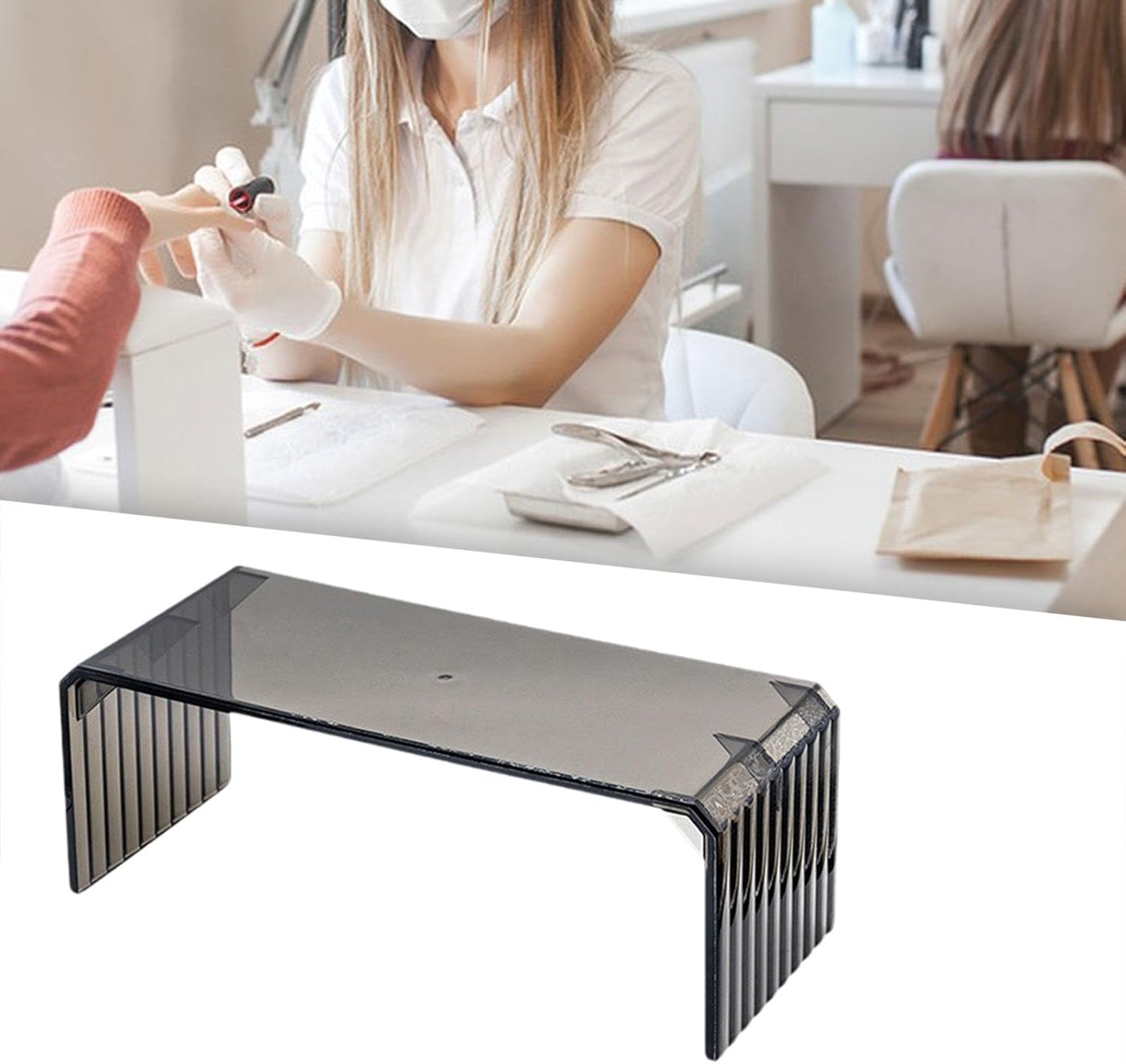 JAYIOLA Acrylic Nail Art Armrest, Elegant, Easy to Clean, Hand Rest, Hand Holder for Home Nail Salon, Black - Clear image number 5