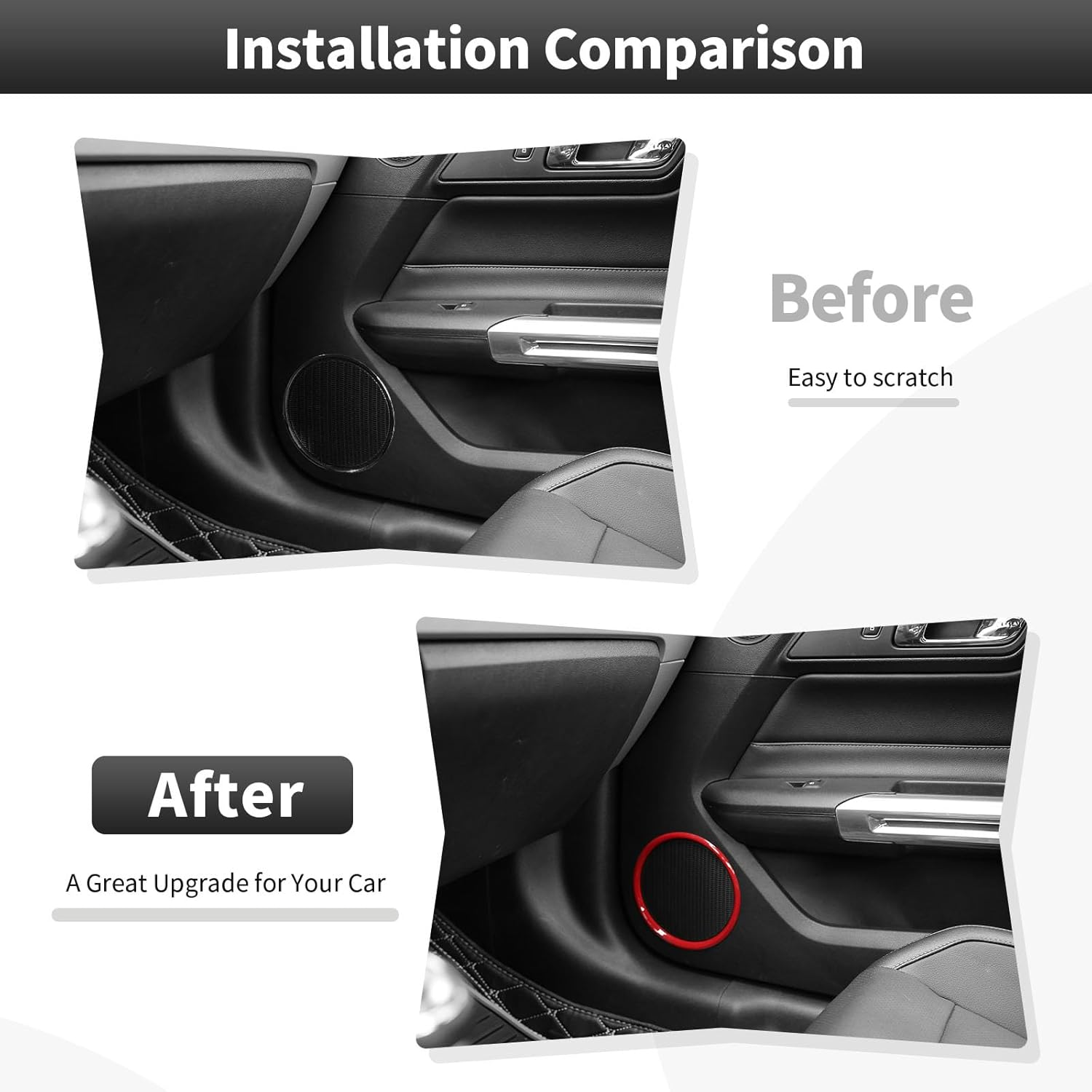 Cherocar Fit for Ford Mustang Interior Accessories, Front Door Speaker Ring Cover Accessories, Door Speaker Ring Trim Cover for Ford Mustang 2015 2016 2017 2018 2019 2020 2021 2022 2023 2024 2025+ image number 6