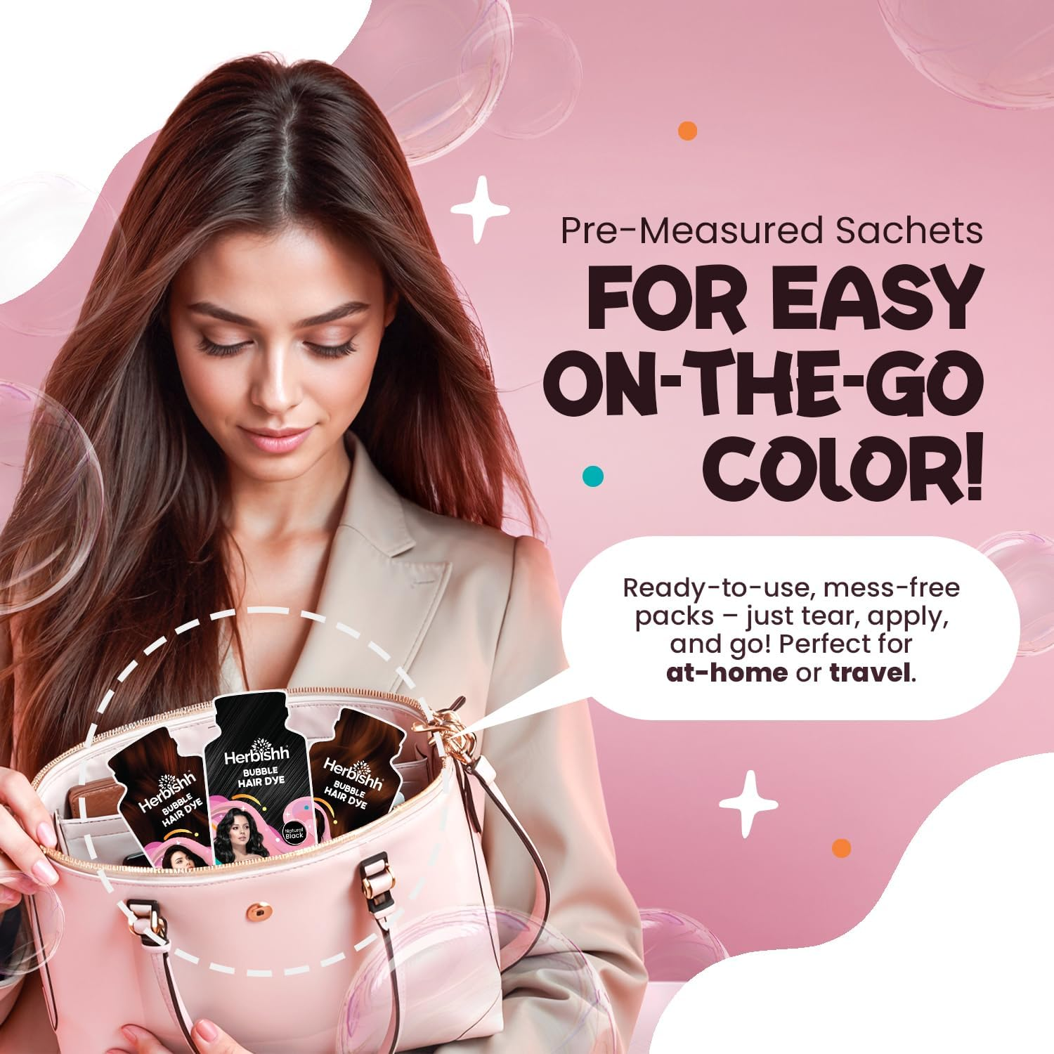 Herbishh Bubble Foam Hair Dye Shampoo, 3 in 1 Dye for 100% Grey Coverage, Permanent Hair Coloring for Men & Women, Long-Lasting & Travel-Friendly, Ammonia-Free, 10 Sachet X 24 Ml (Dark Brown) image number 4