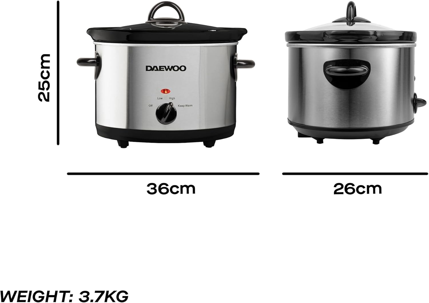 Daewoo 3.5L Slow Cooker &ndash; Compact Electric Cooker with Removable Ceramic Bowl & Glass Lid &ndash; 3 Heat Settings (Low, High, Keep Warm), Energy Efficient, Ideal for Small Families & Meal Prep, Black image number 6